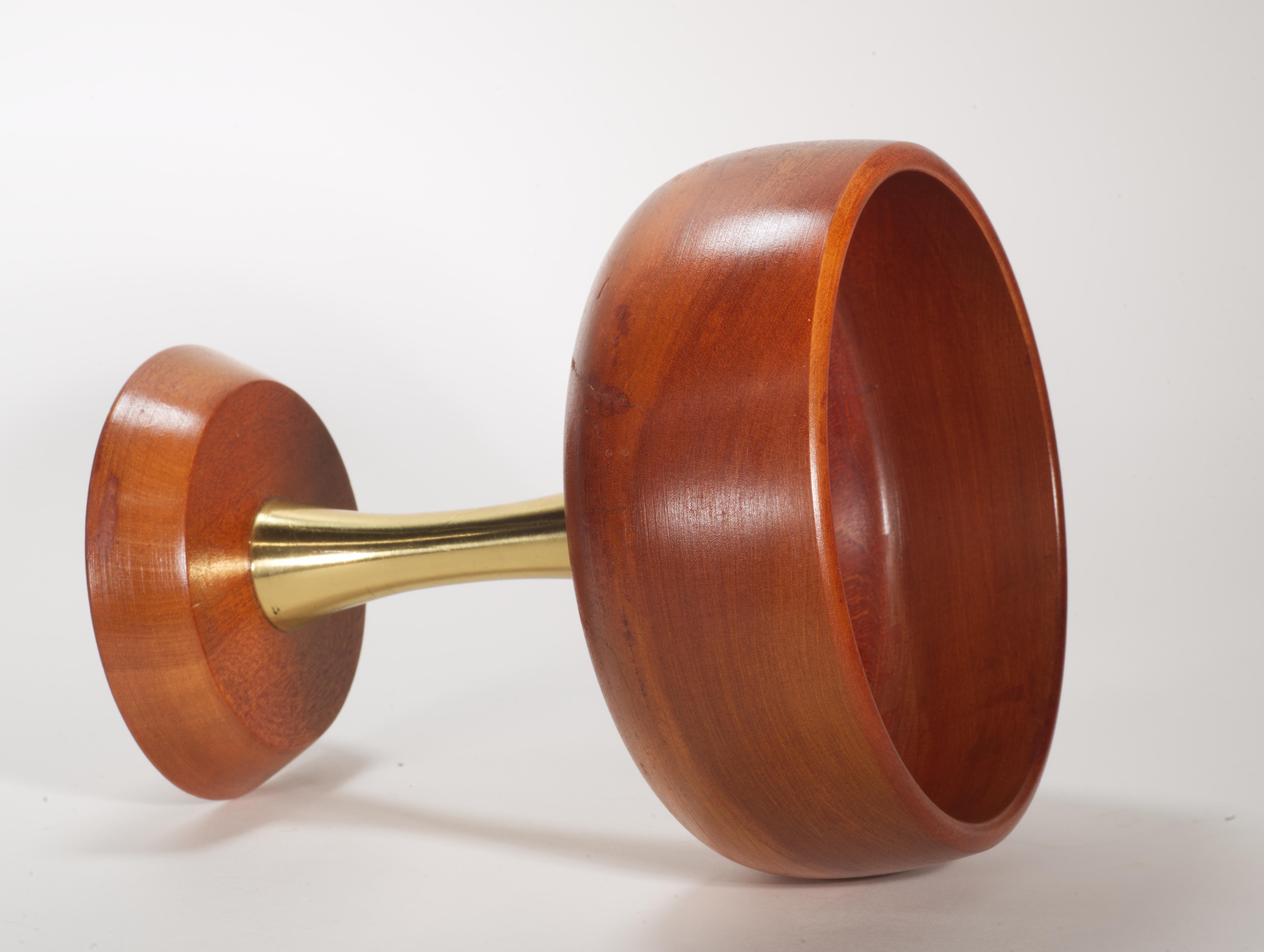 Mid Century Modern Wood and Brass Footed Bowl, Japan 1960s In Good Condition For Sale In Clifton Springs, NY