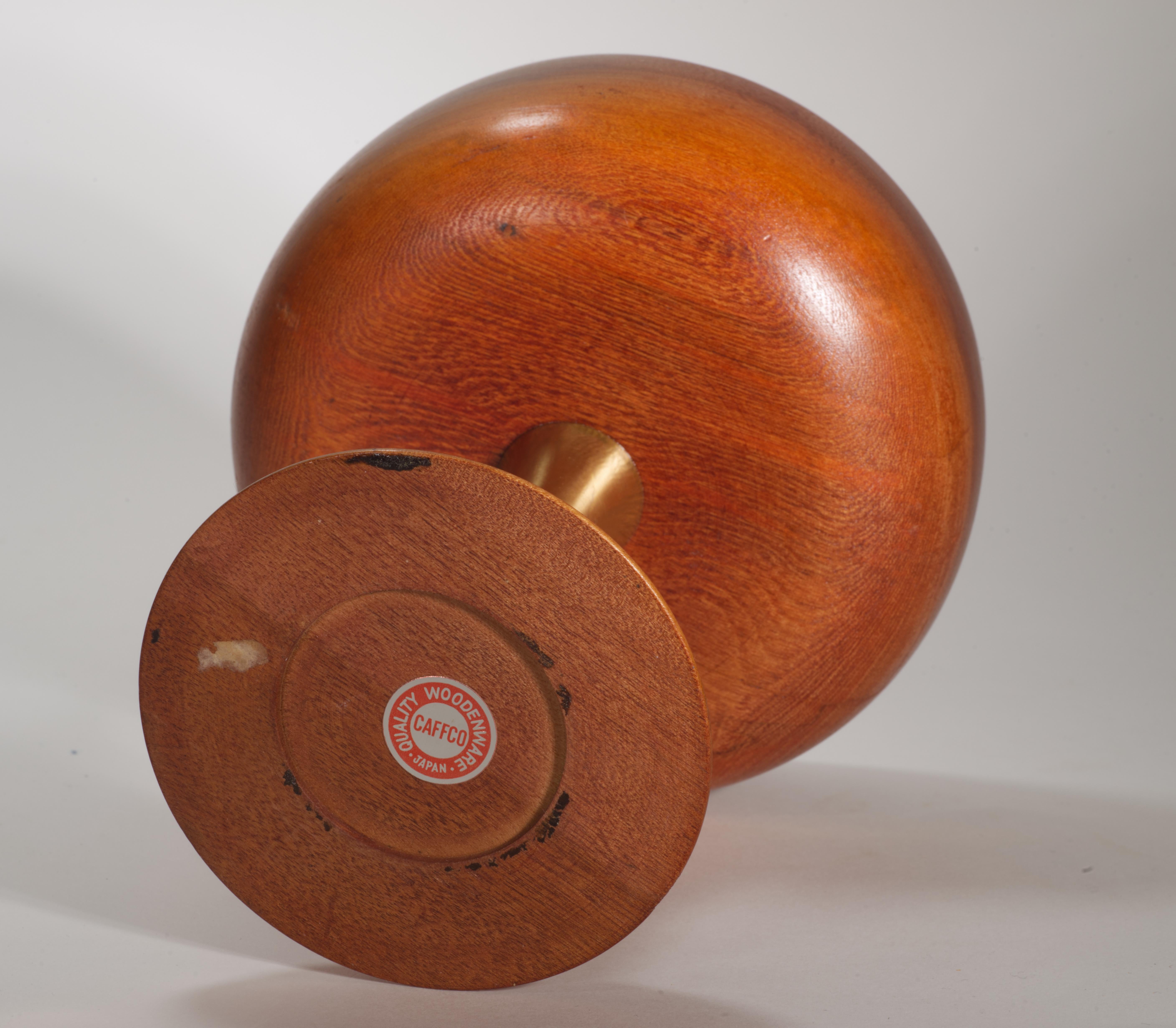 20th Century Mid Century Modern Wood and Brass Footed Bowl, Japan 1960s For Sale