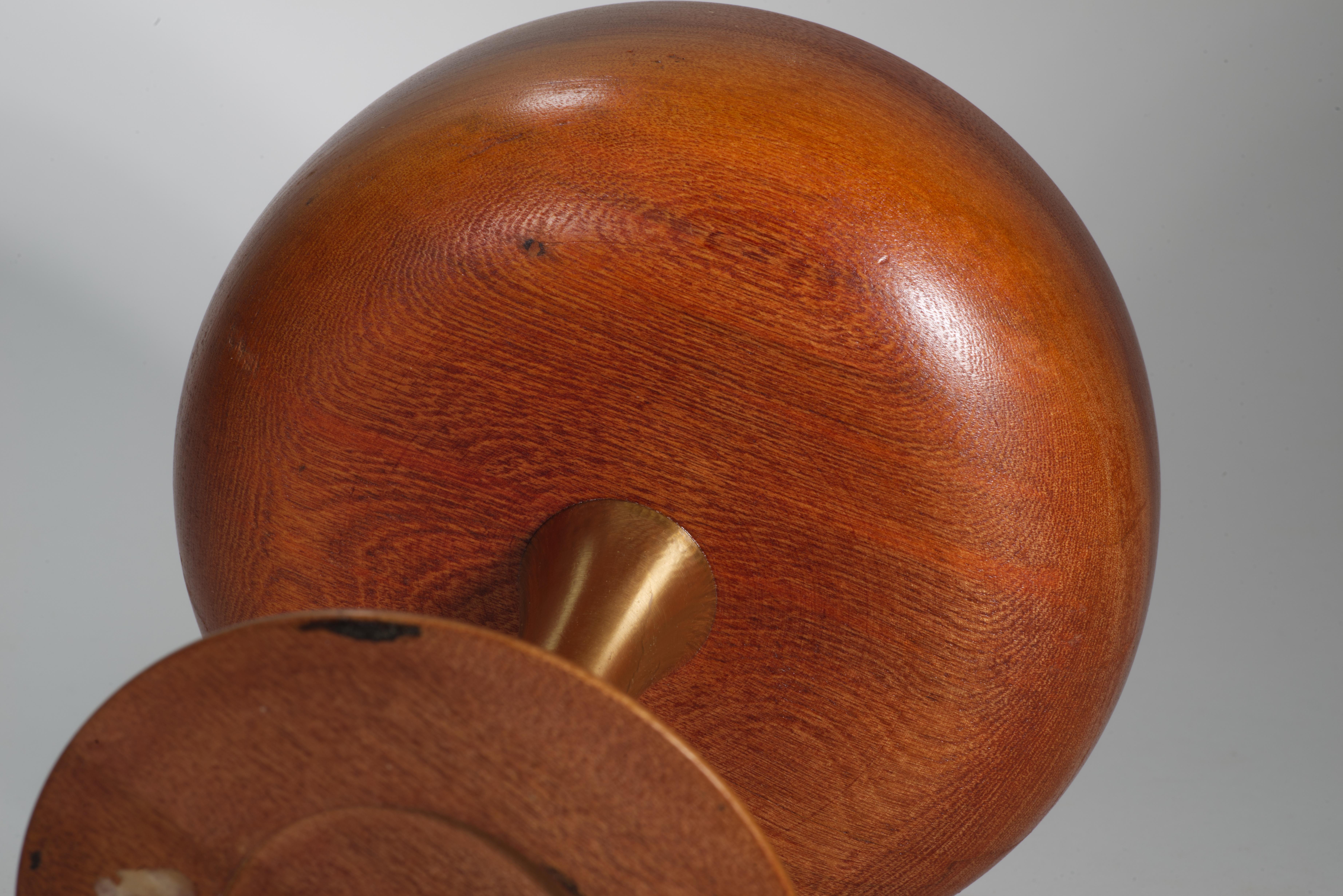 Mid Century Modern Wood and Brass Footed Bowl, Japan 1960s For Sale 1