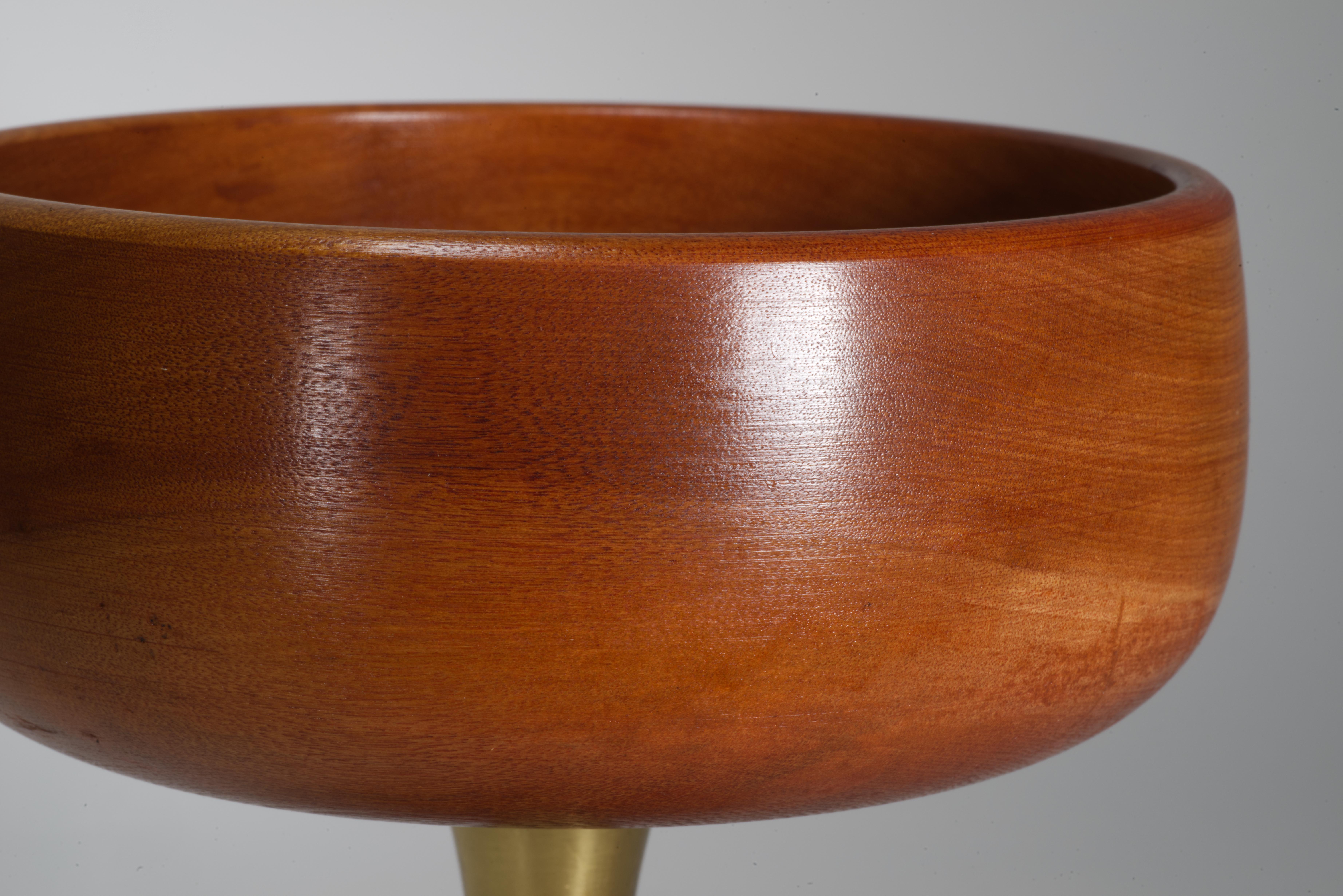 Mid Century Modern Wood and Brass Footed Bowl, Japan 1960s For Sale 2