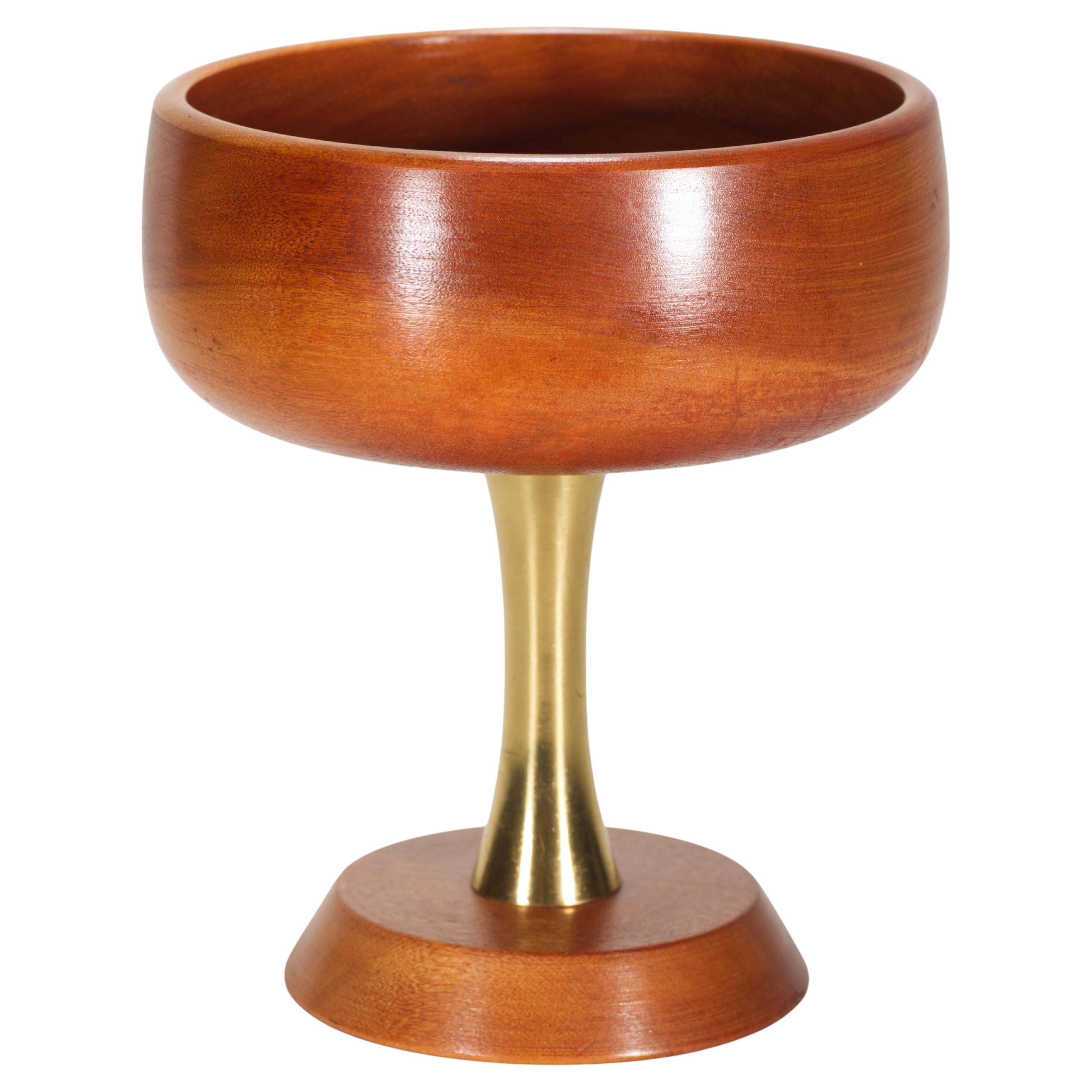 Mid Century Modern Schale mit Fuß aus Holz und Messing, Japan 1960er Jahre