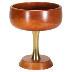 Mid Century Modern Wood and Brass Footed Bowl, Japan 1960s