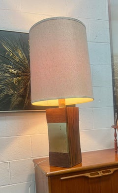 Mid Century Modern Wood And Brass Table Lamp With Shade