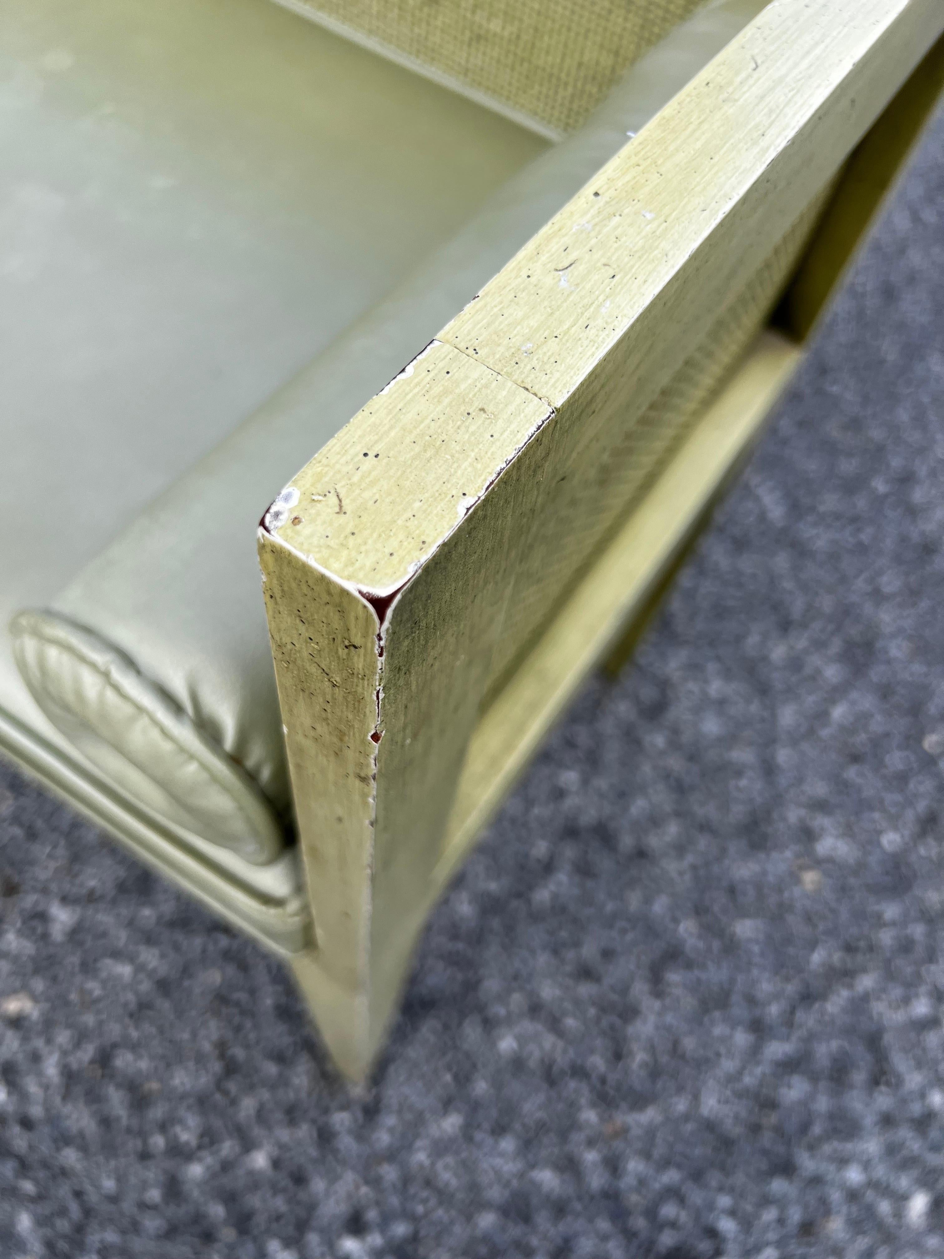 Mid-Century Modern Wood and Cane Green Naugahyde Bench 5