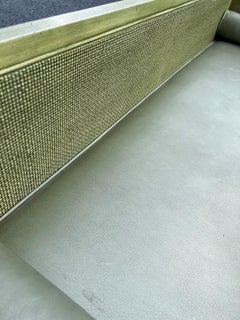 Mid-Century Modern Wood and Cane Green Naugahyde Bench