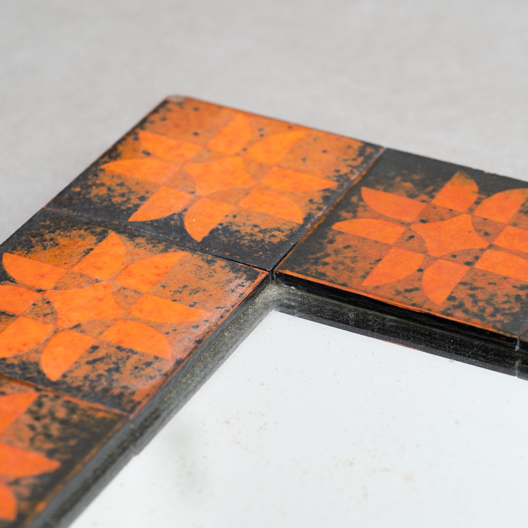 Mid-Century Modern Wood and Ceramic Rustic Mirror, circa 1970 For Sale 5