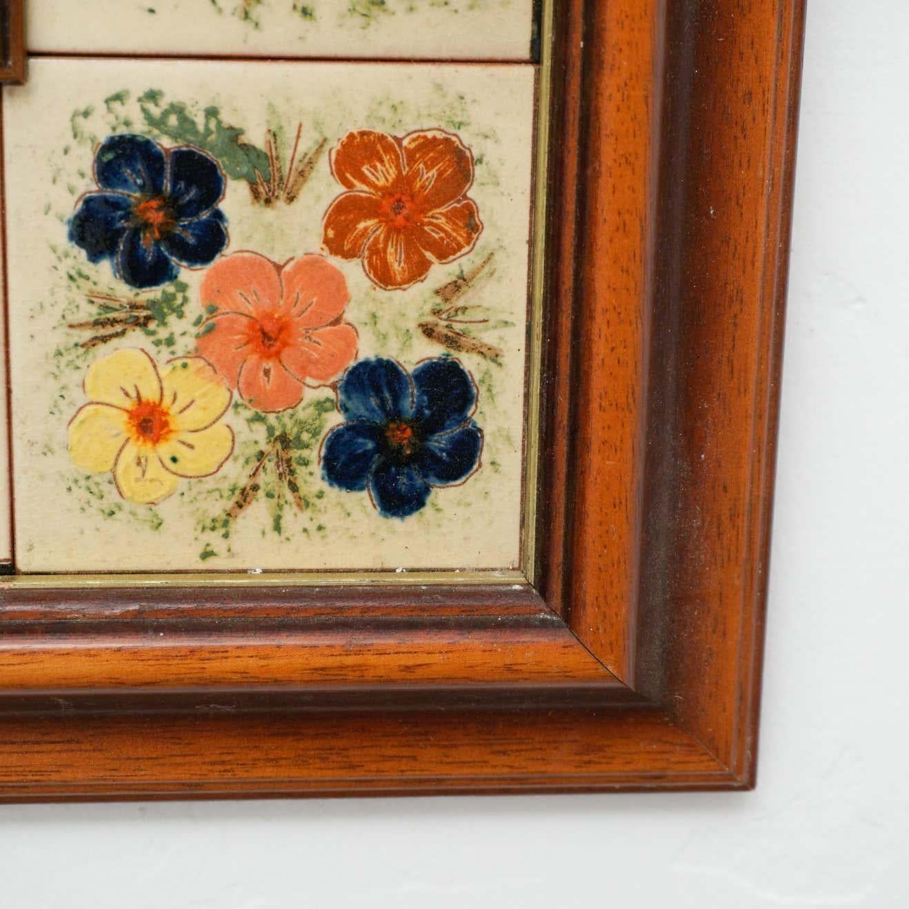 Late 20th Century Mid-Century Modern Wood and Ceramic Rustic Mirror, circa 1970 For Sale