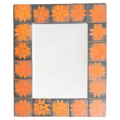 Mid-Century Modern Wood and Ceramic Rustic Mirror, circa 1970