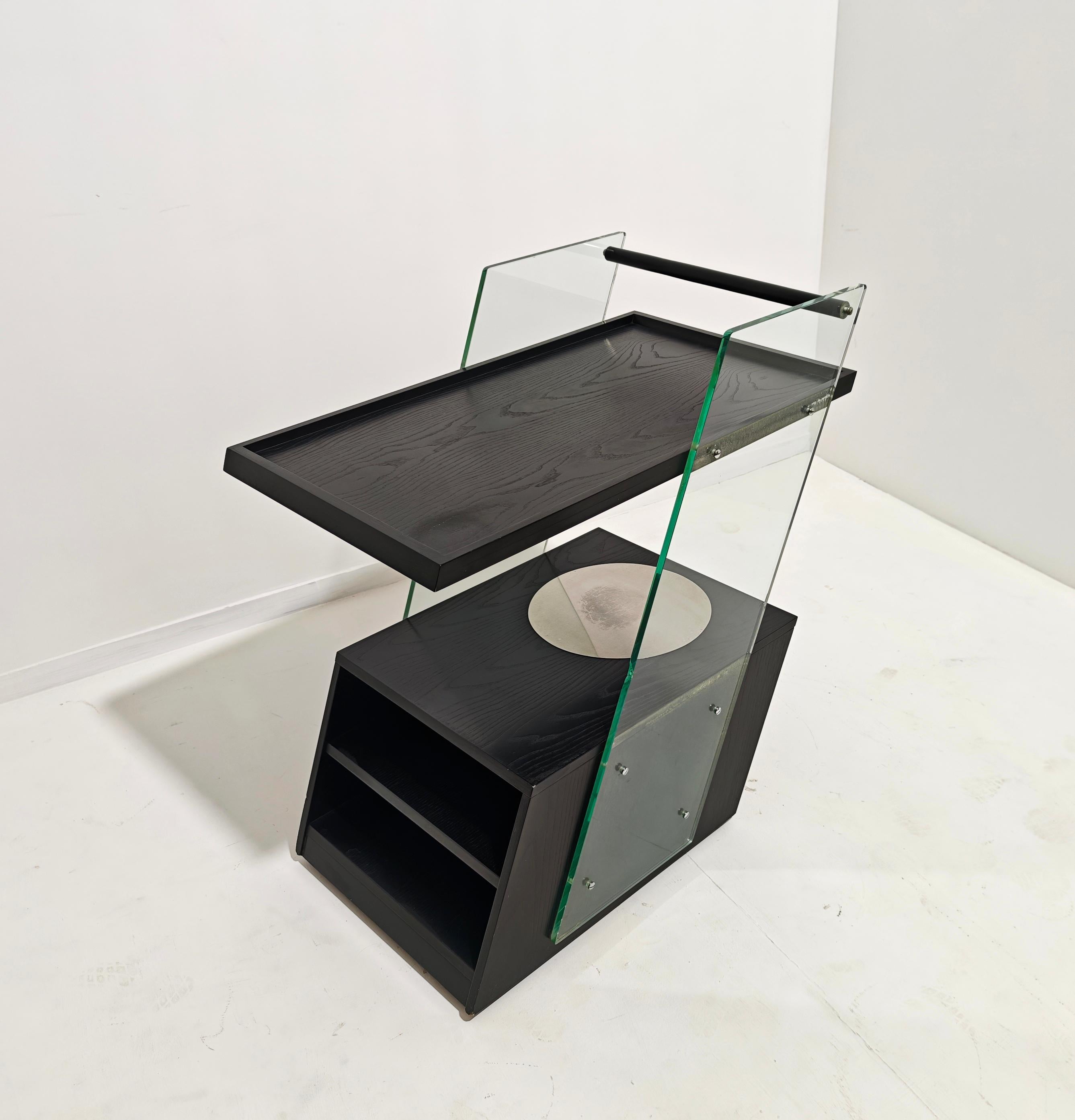 Mid-Century Modern Holz und Glas Rolling Bar Cart Design Italien 1970er Jahre im Angebot 10
