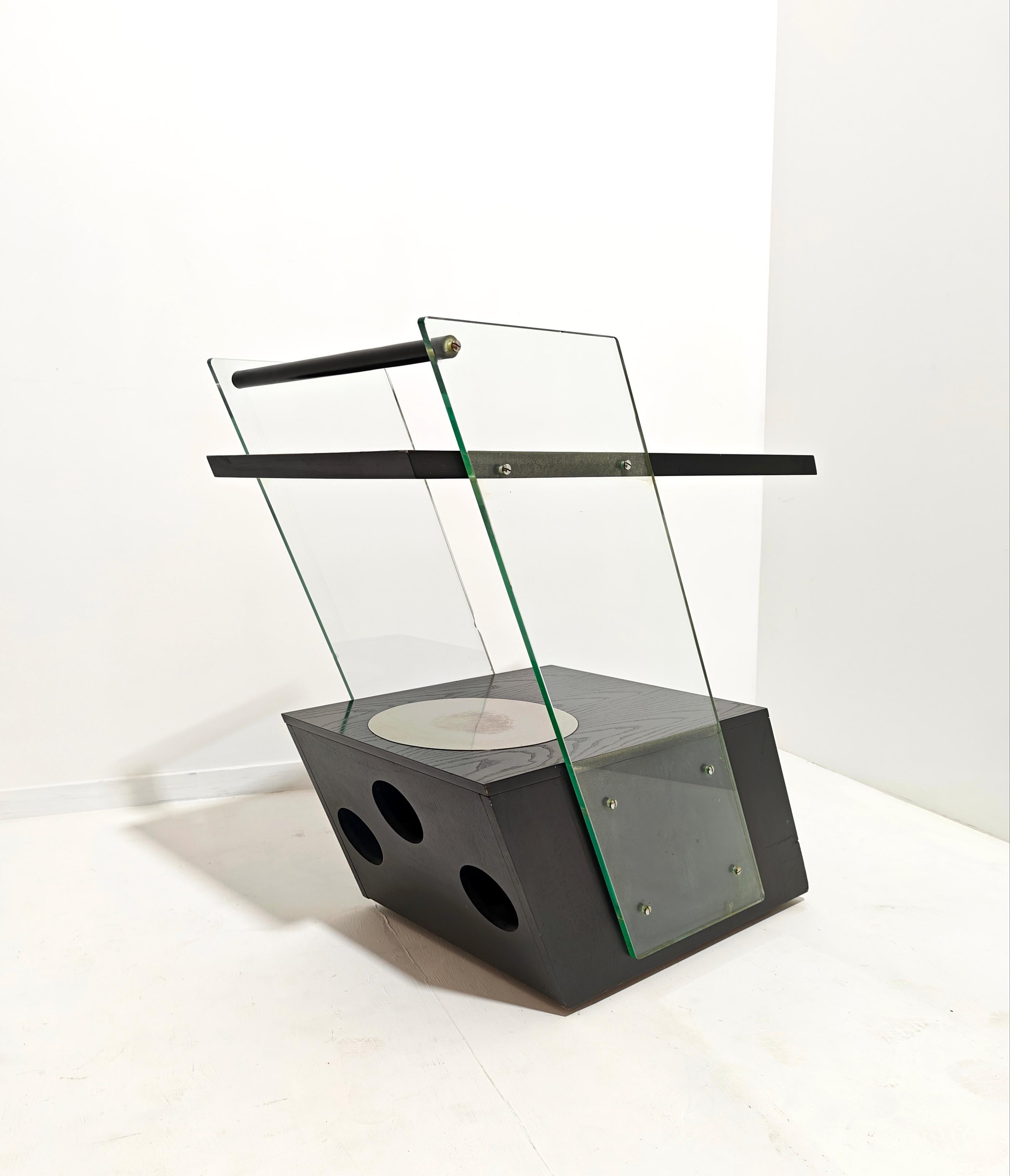 Mid-Century Modern Holz und Glas Rolling Bar Cart Design Italien 1970er Jahre im Angebot 12