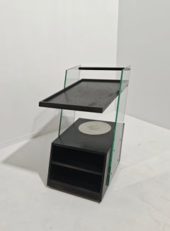 Carrello da bar a rotelle in legno e vetro di design della metà del secolo scorso Italia anni '70