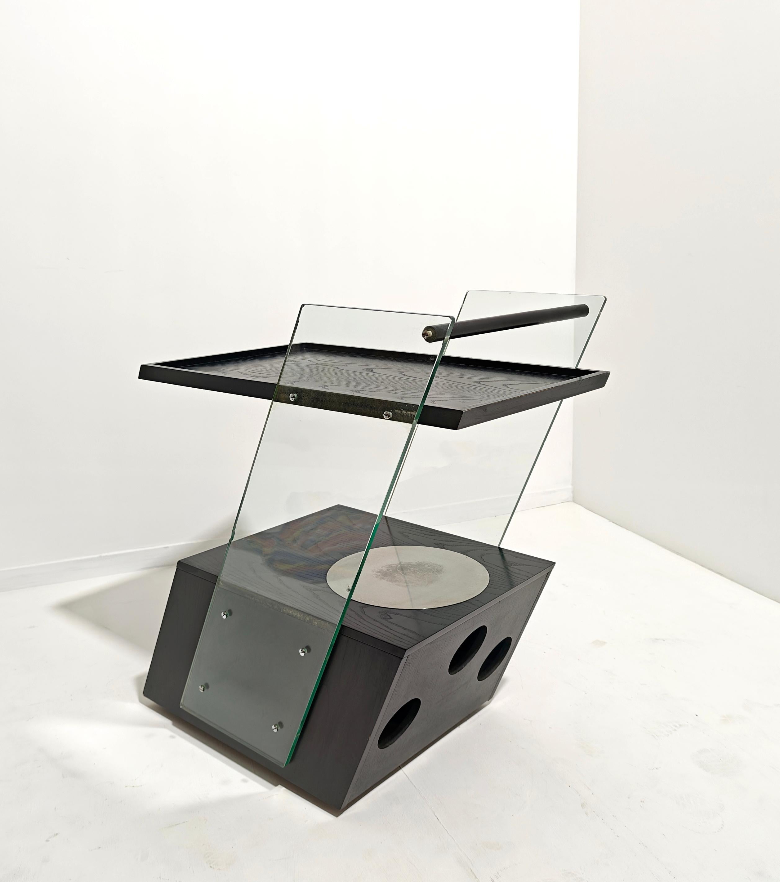 Mid-Century Modern Holz und Glas Rolling Bar Cart Design Italien 1970er Jahre im Angebot 3