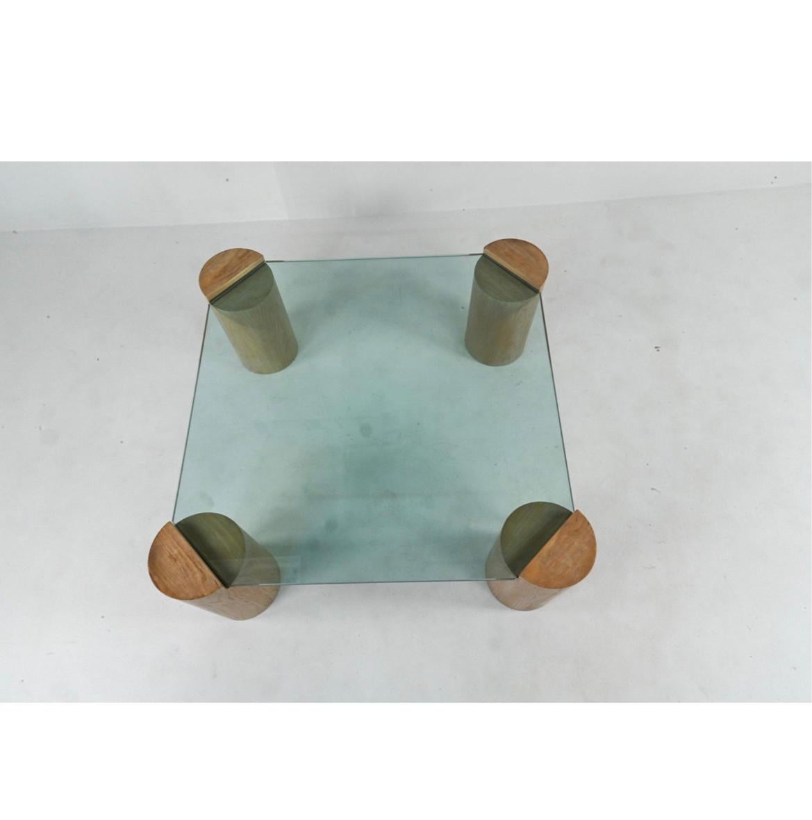 American Mid-Century Modern Wood and Glass Square Coffee Table Karl Springer Style