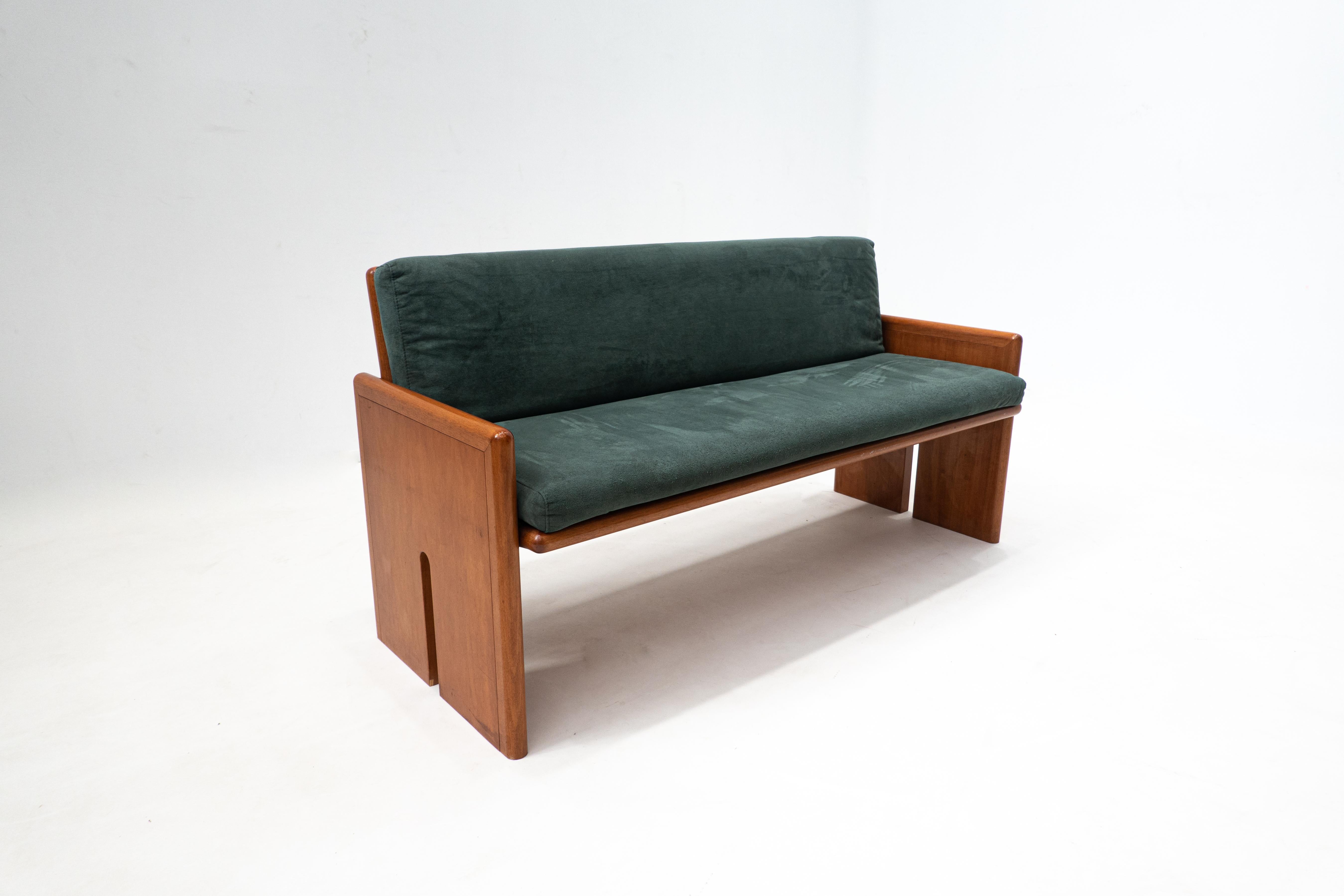 Mid-Century wood and green velvet two seaters sofa - Italy 1960s 3 available.