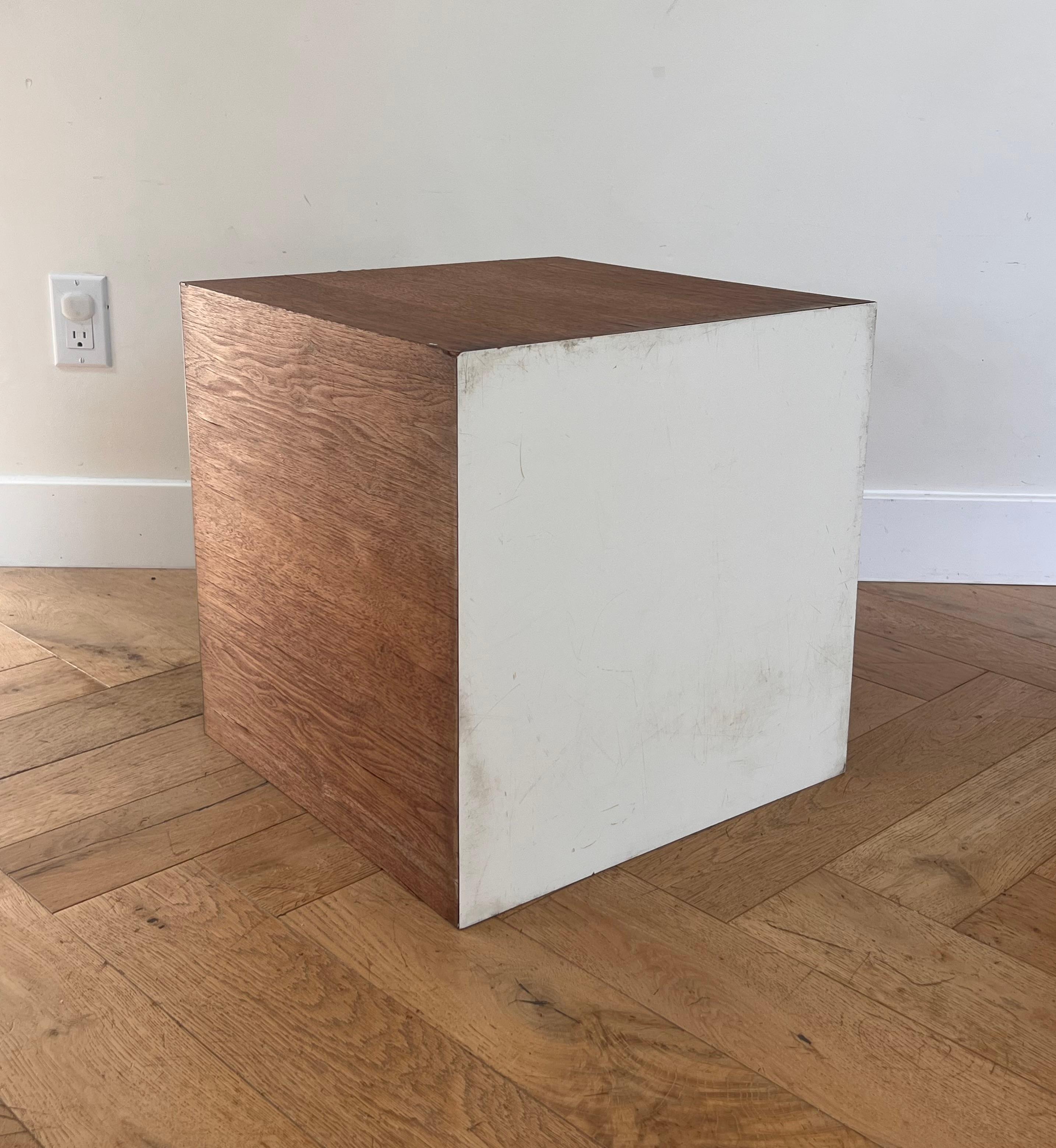 Mid century modern wood and laminate cube or end table, circa 1970 9