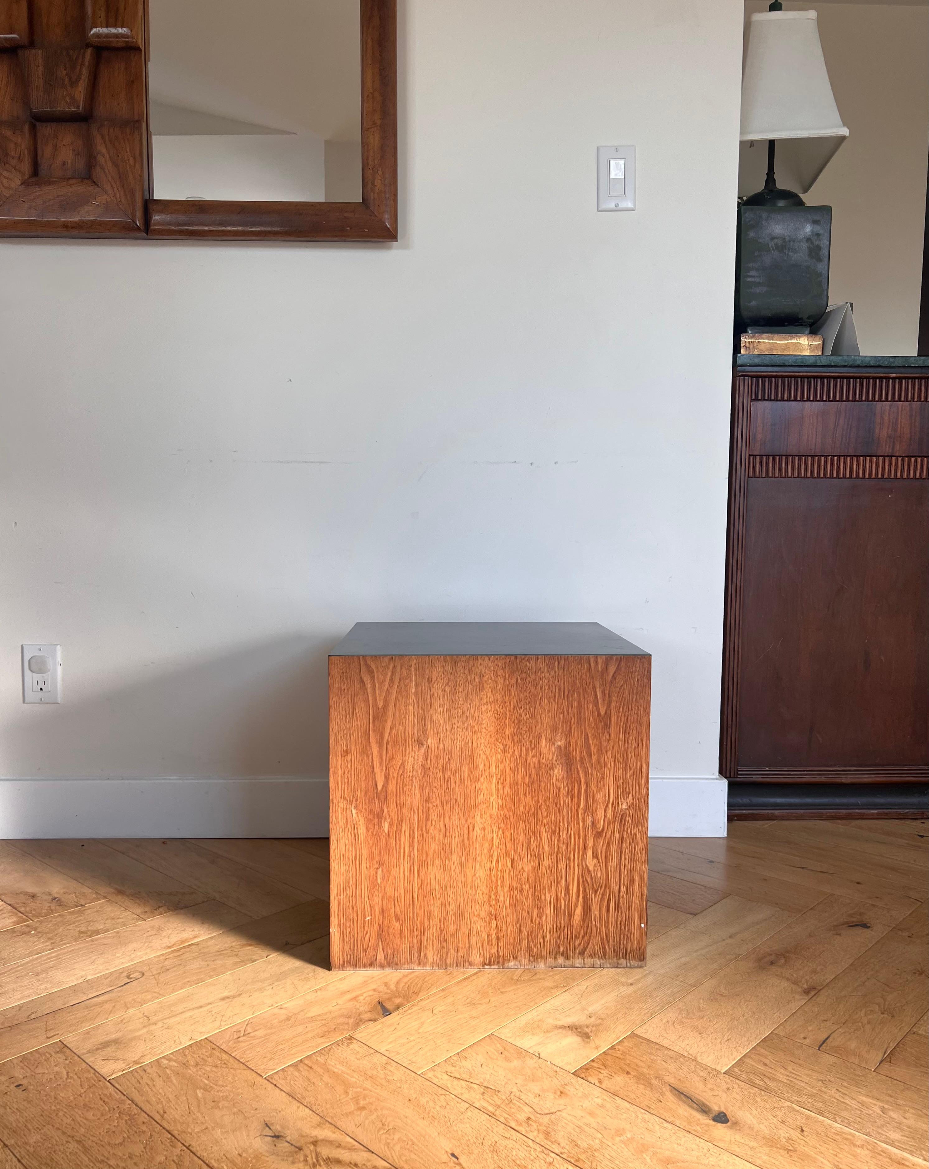 Mid century modern wood and laminate cube or end table, circa 1970 11