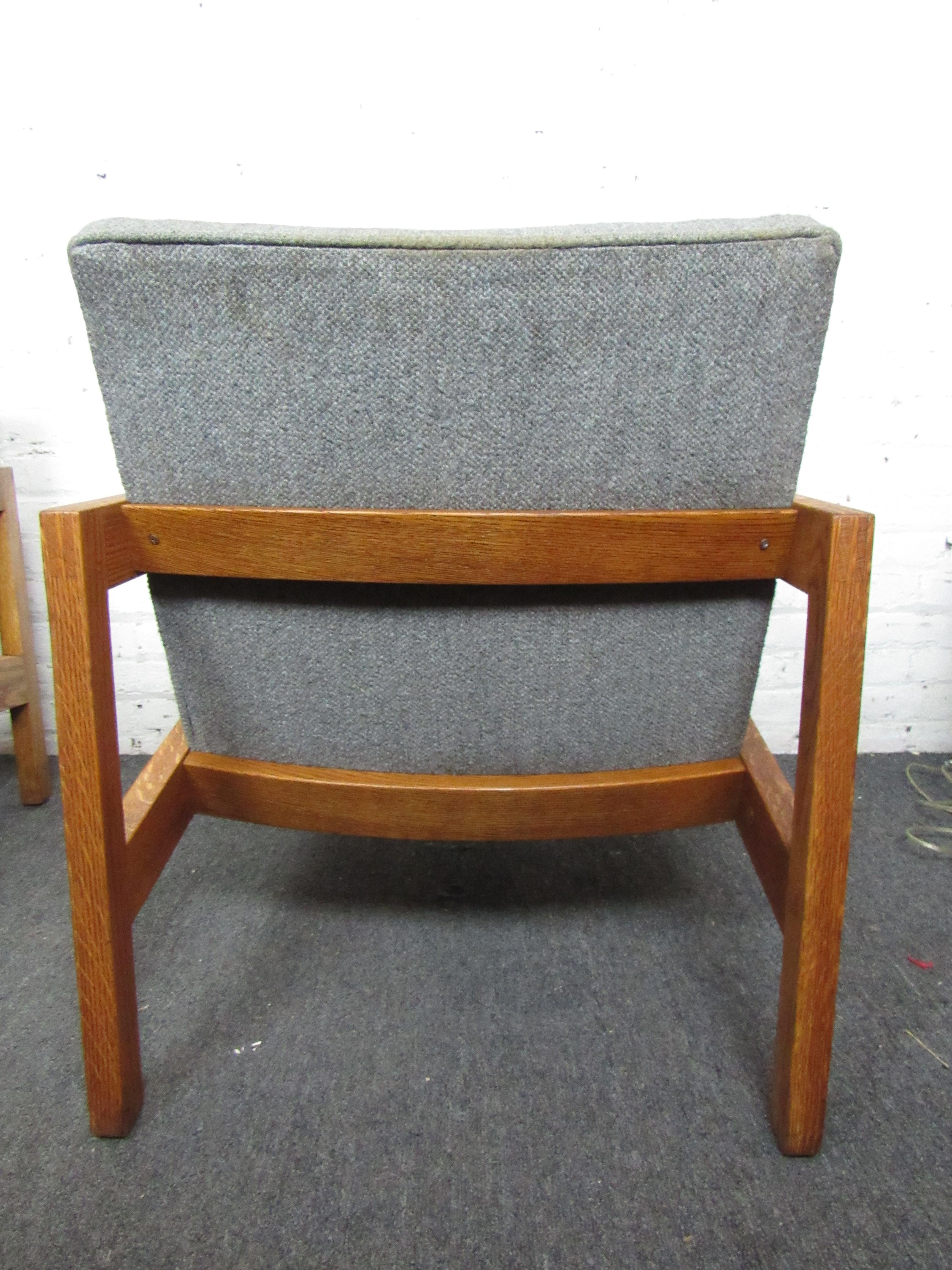Mid-Century Modern Wood and Light Blue Fabric Lounge Chairs 13
