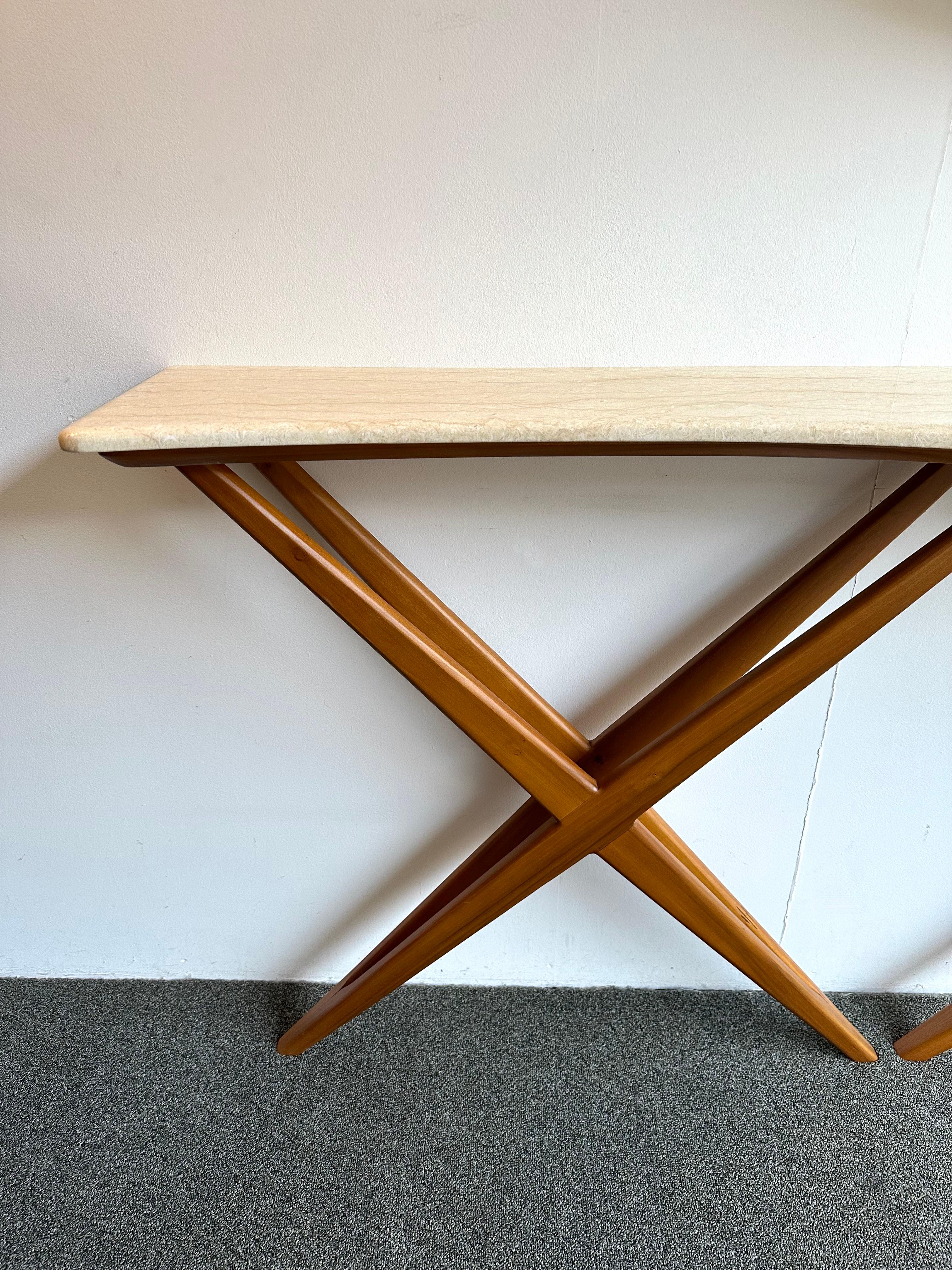 Mid-Century Modern Wood and Marble Wave Console Table. Italy 5