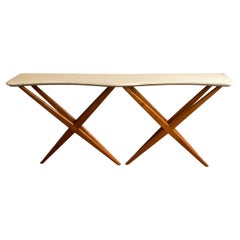 Mid-Century Modern Wood and Marble Wave Console Table. Italy