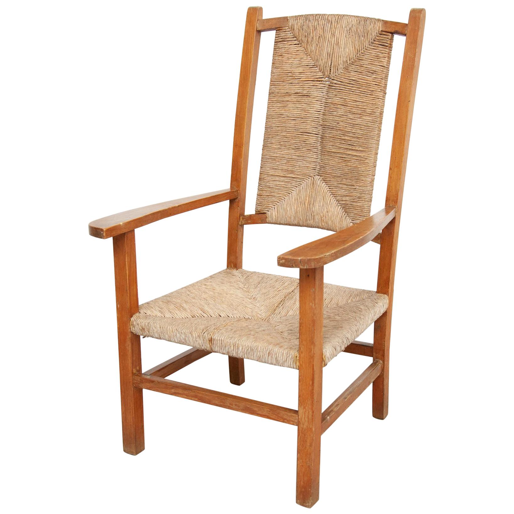 Mid-Century Modern Wood and Rattan Chair, circa 1940