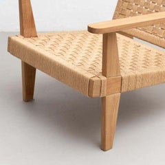 Mid-Century Modern Wood and Rope Armchair After Clara Porset