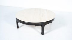 Mid-Century Modern Wood and Travertine Coffee Table, James Mont Style, 1950s