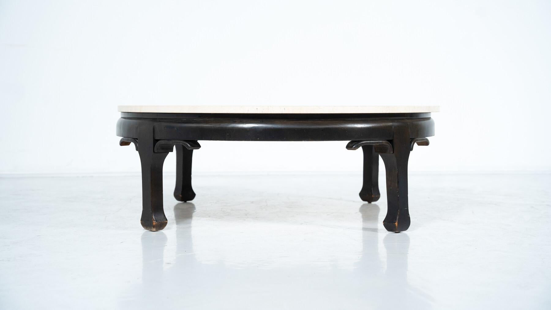 Table basse en bois et travertin de style The Moderns, James Mont, années 1950 en vente 2