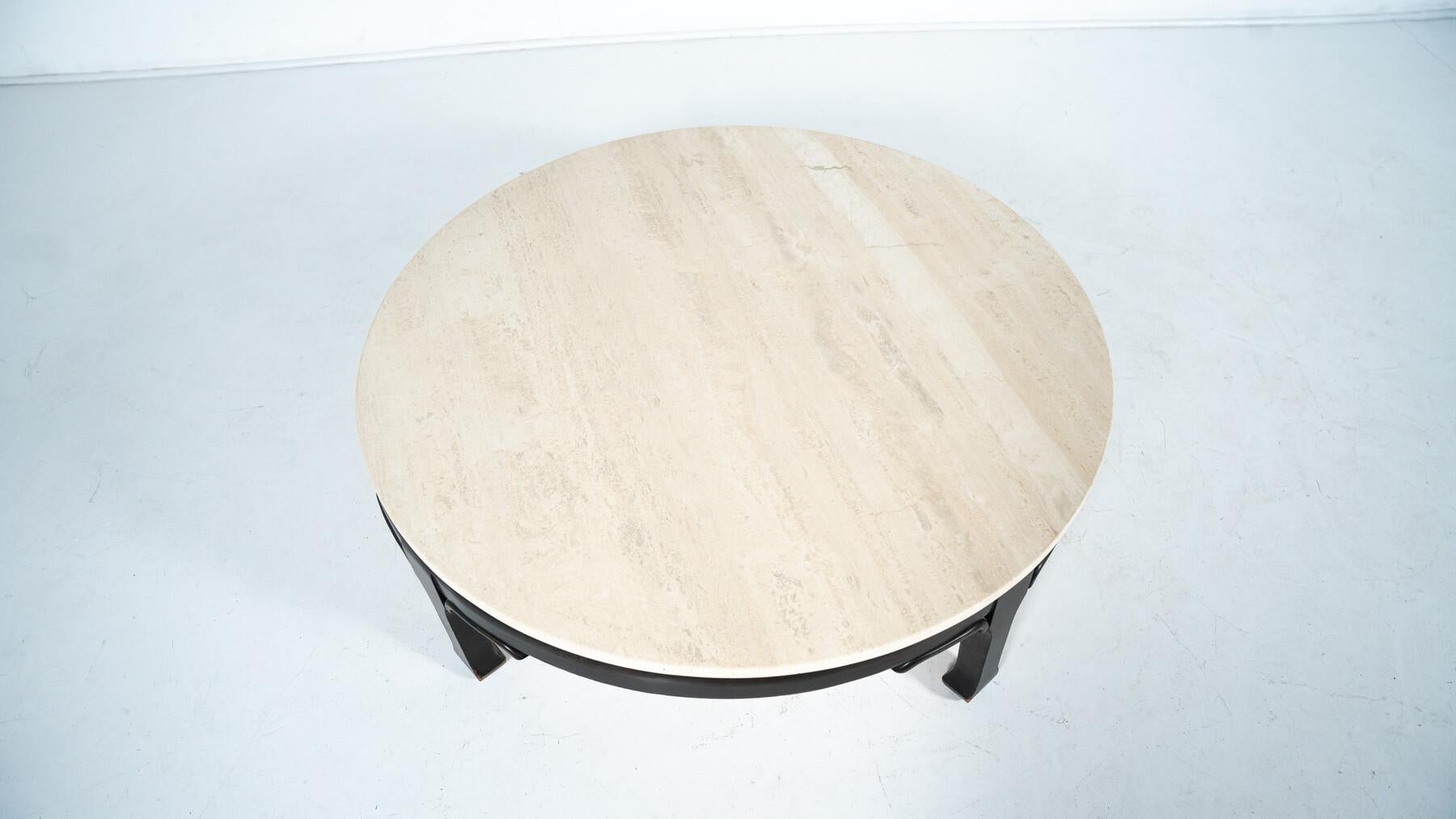 Table basse en bois et travertin de style The Moderns, James Mont, années 1950 en vente 3