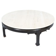 Mid-Century Modern Wood and Travertine Coffee Table, James Mont Style, 1950s