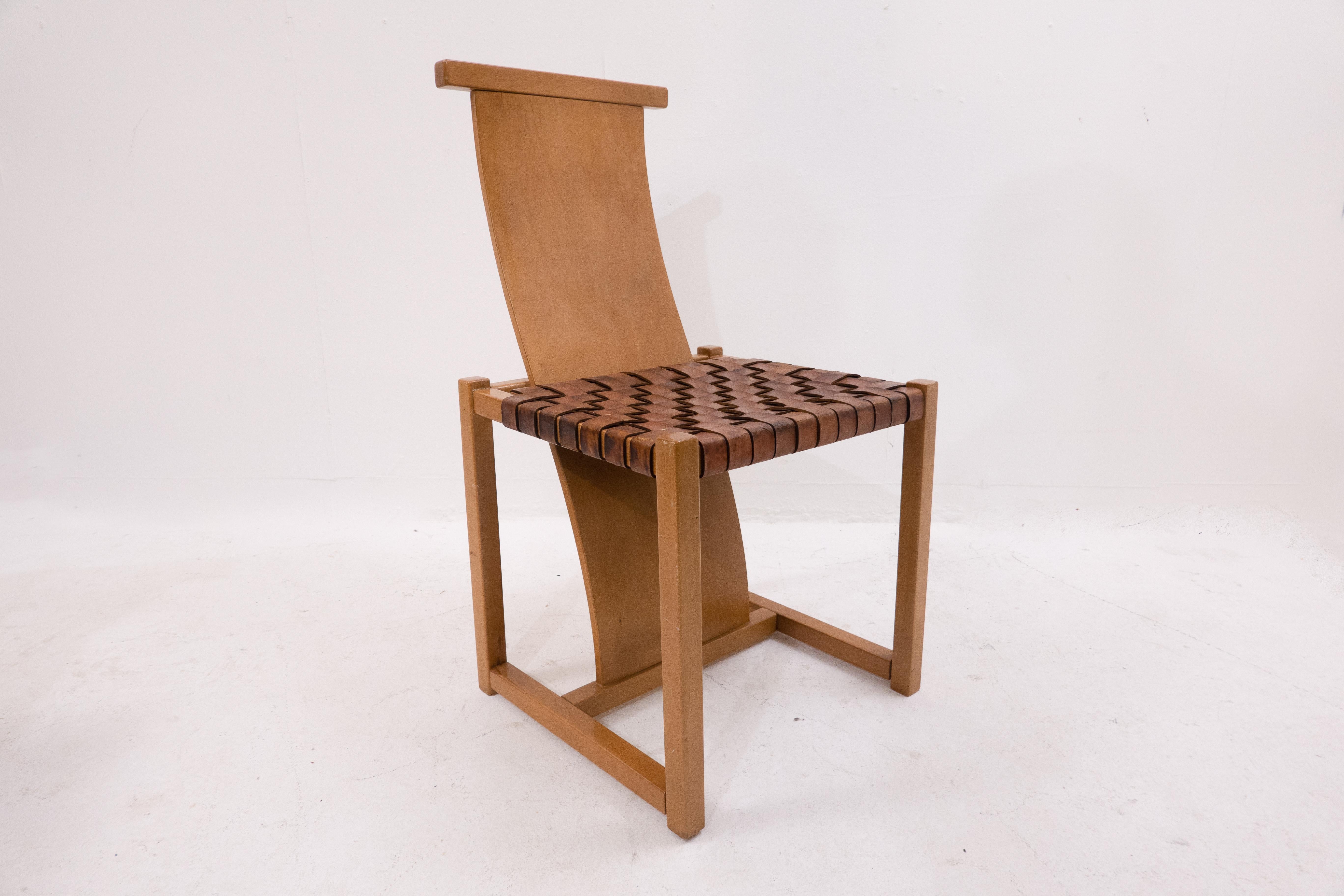 Mid-Century Modern Wood and Woven Leather Chair Attributed to Alvar Aalto, 1950 5
