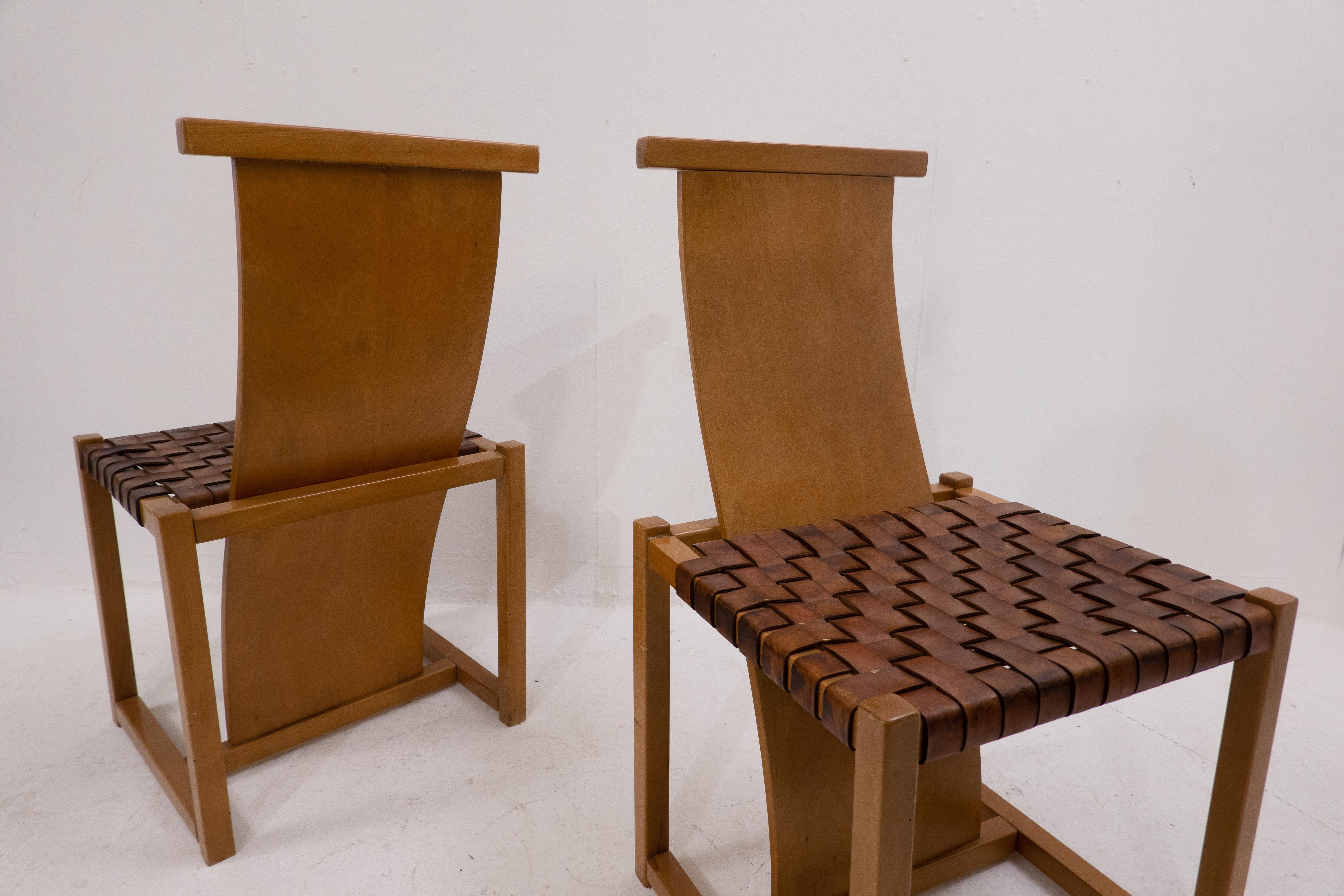 Mid-Century Modern Wood and Woven Leather Chair Attributed to Alvar Aalto, 1950 6