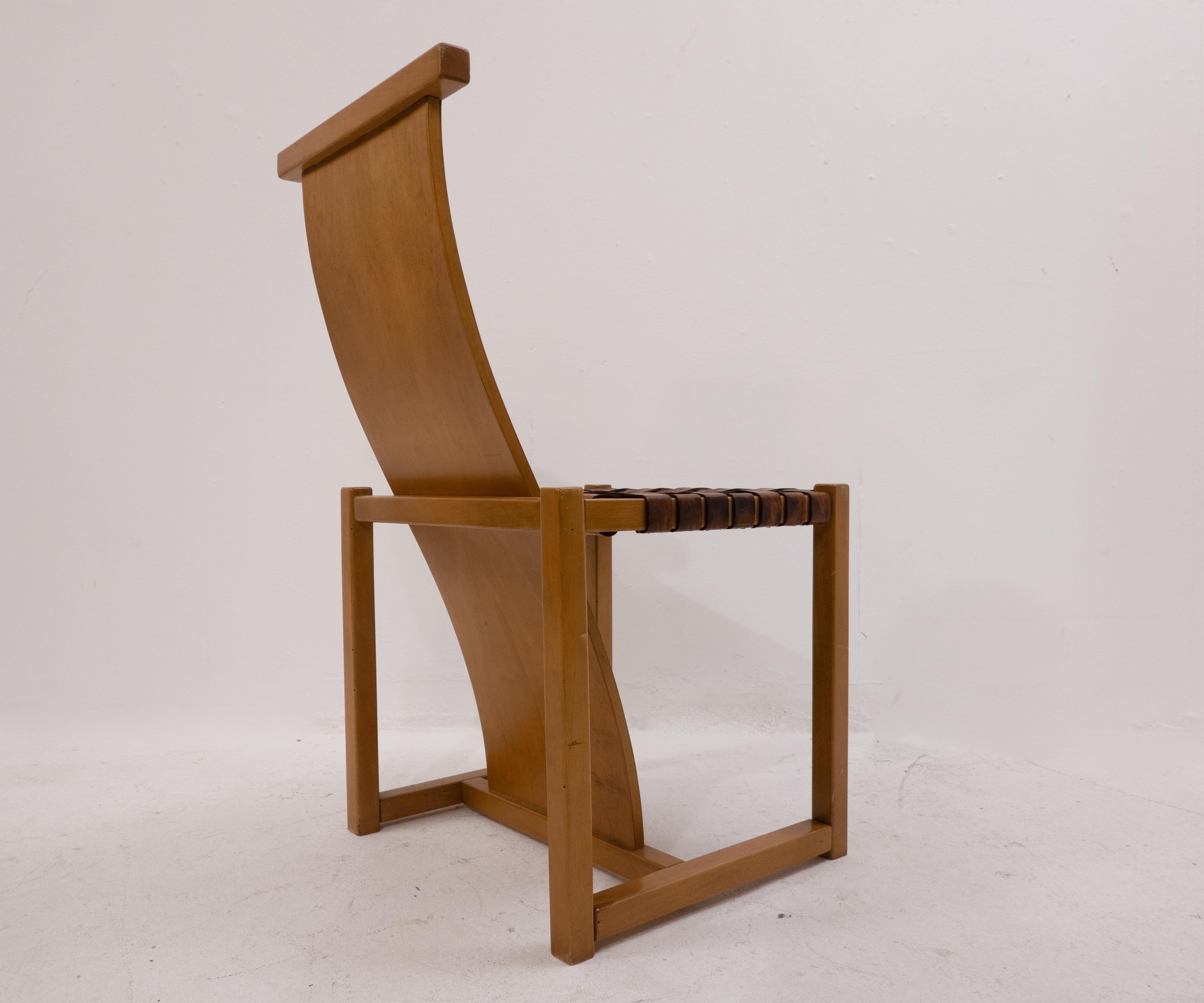 Mid-Century Modern Wood and Woven Leather Chair Attributed to Alvar Aalto, 1950 In Good Condition In Brussels, BE
