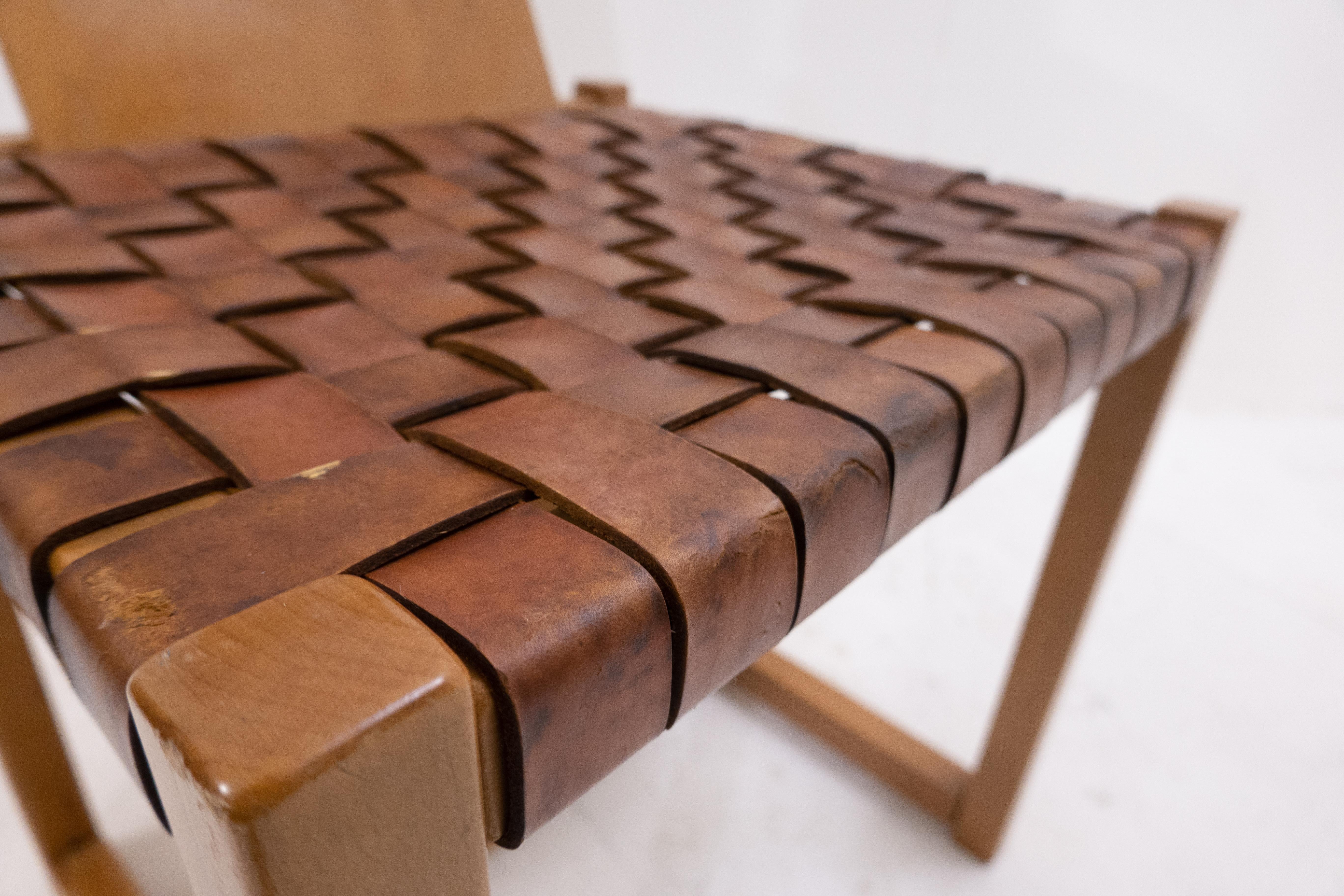 Mid-Century Modern Wood and Woven Leather Chair Attributed to Alvar Aalto, 1950 1