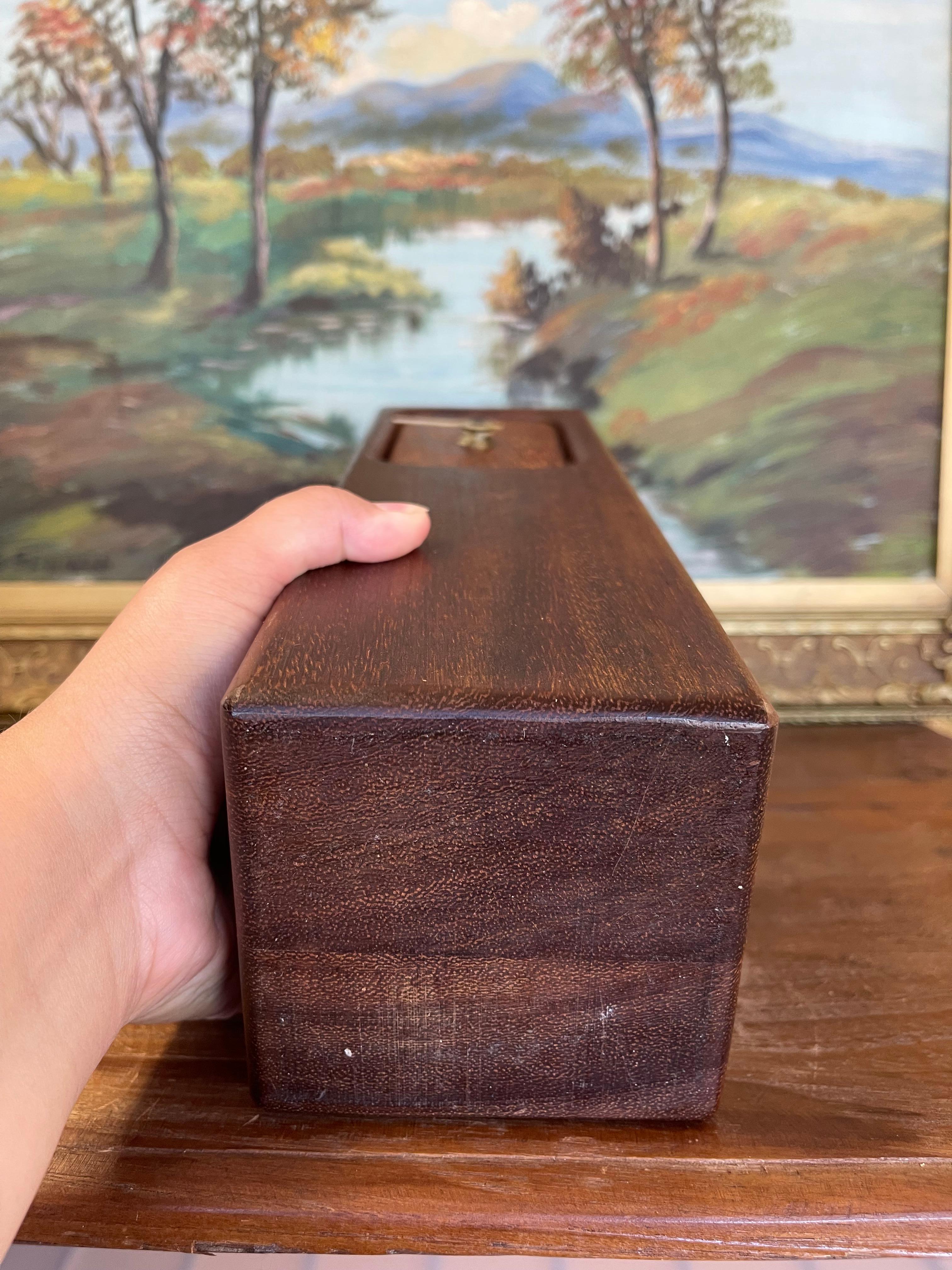 Mid-Century Modern Wood Block Clock with Brass Toned Hands For Sale 6