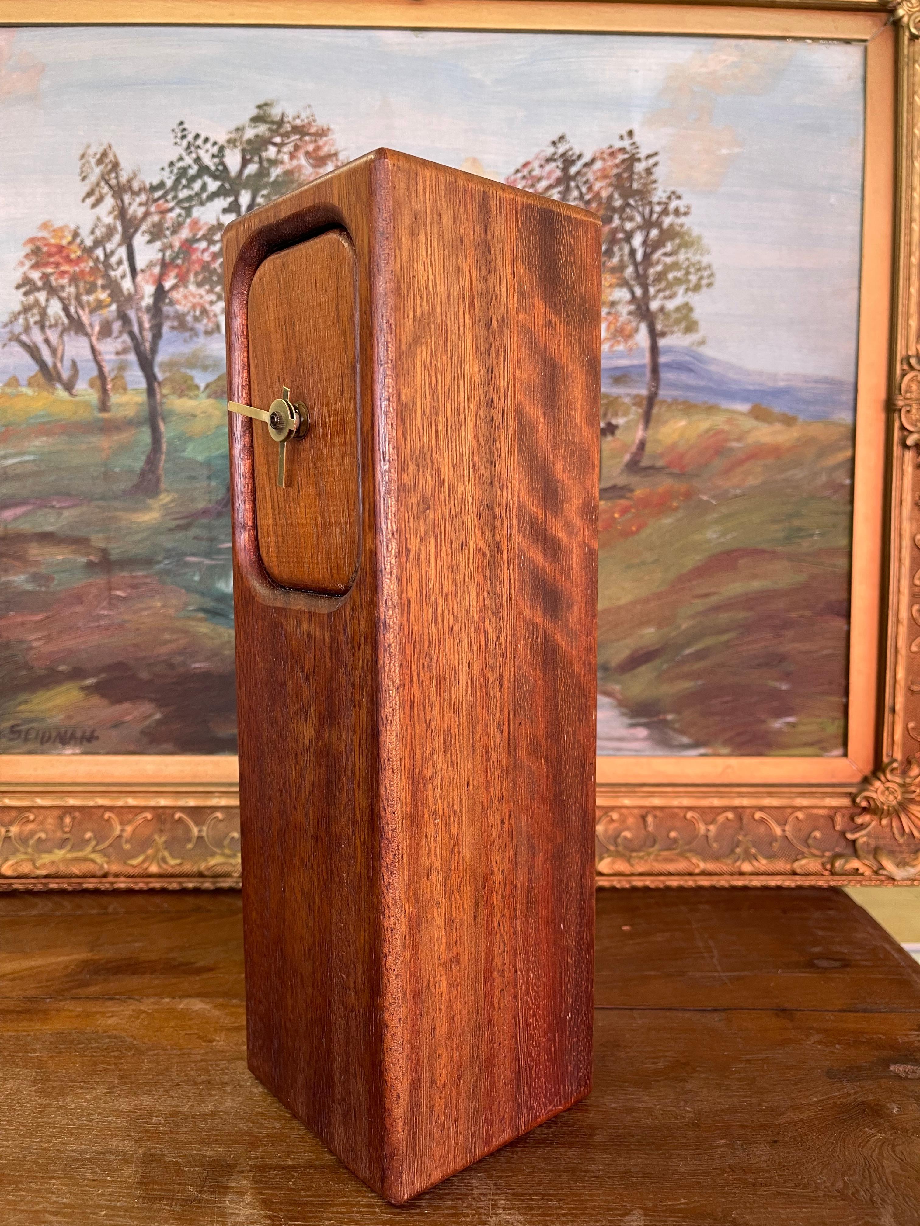 Late 20th Century Mid-Century Modern Wood Block Clock with Brass Toned Hands For Sale