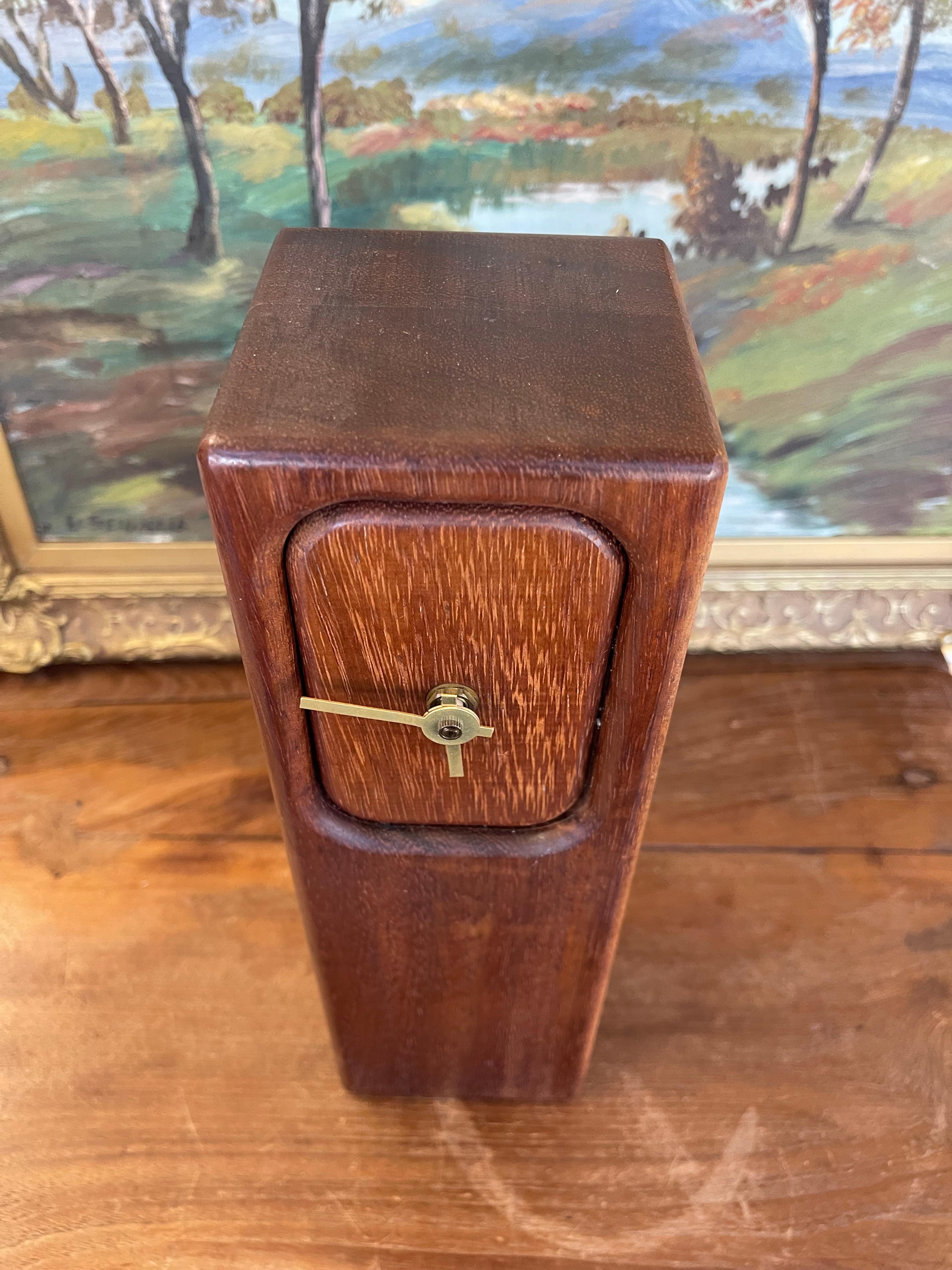 Mid-Century Modern Wood Block Clock with Brass Toned Hands For Sale 1