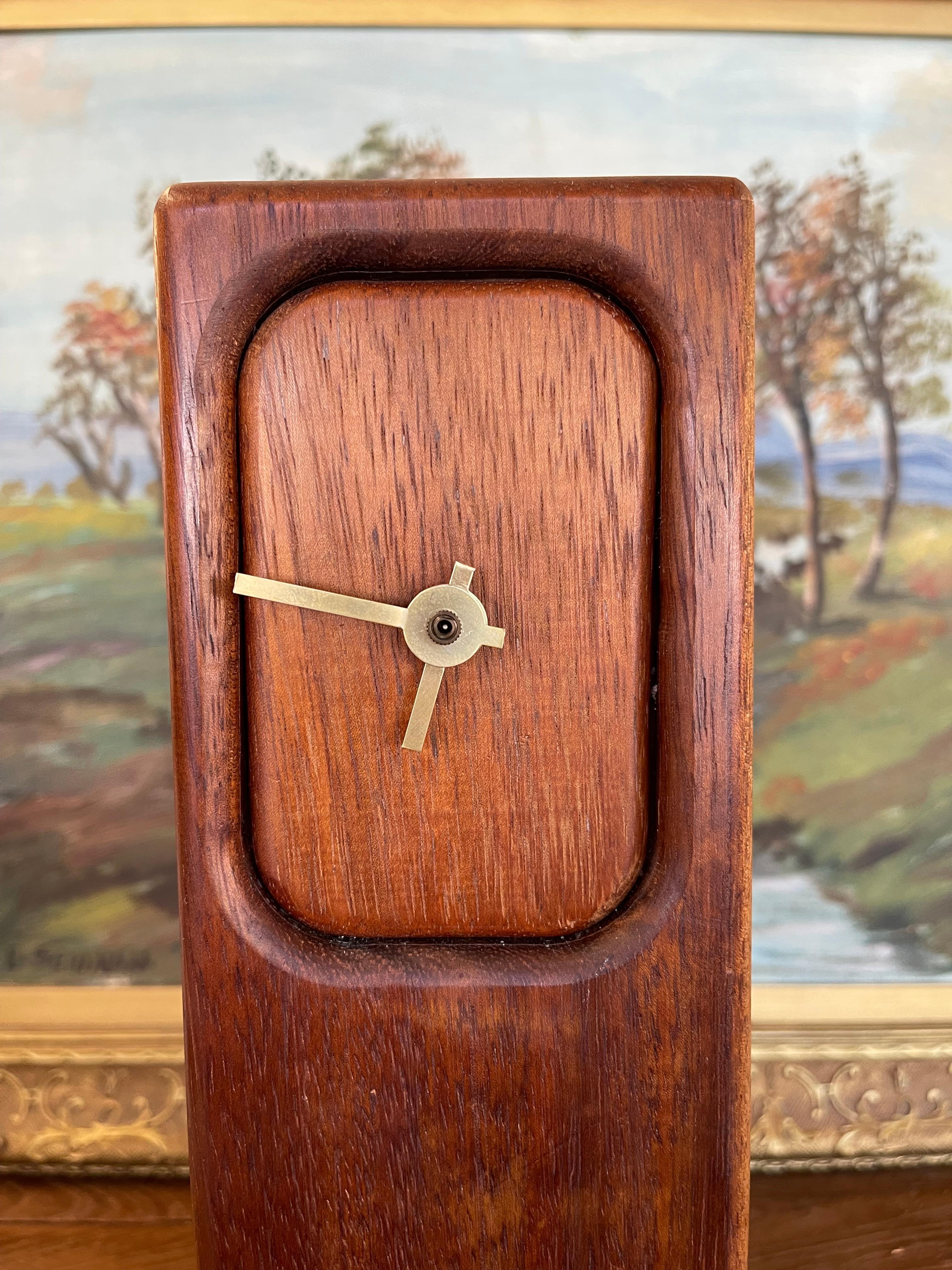 Mid-Century Modern Wood Block Clock with Brass Toned Hands For Sale 3