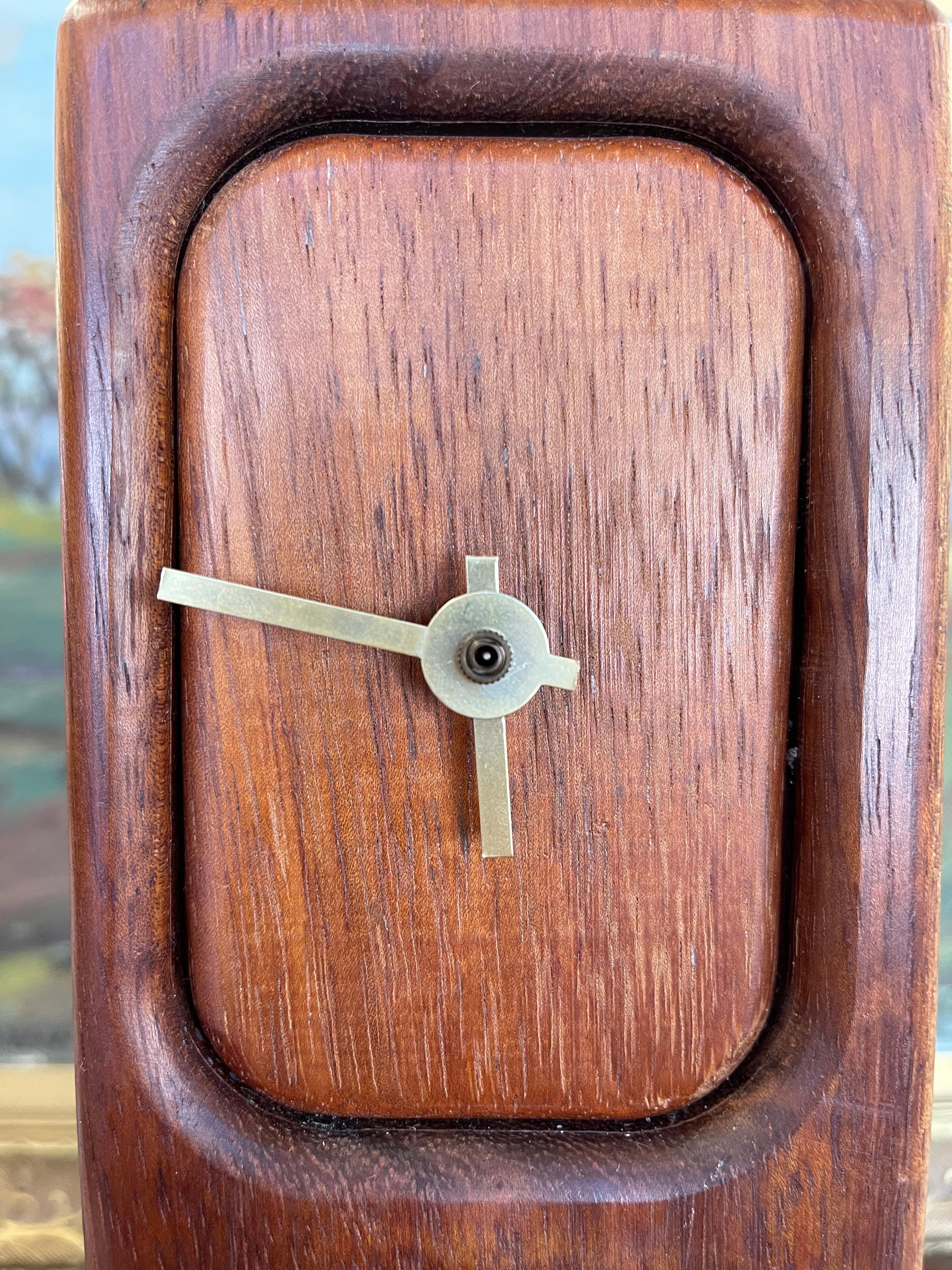 Mid-Century Modern Wood Block Clock with Brass Toned Hands For Sale 4