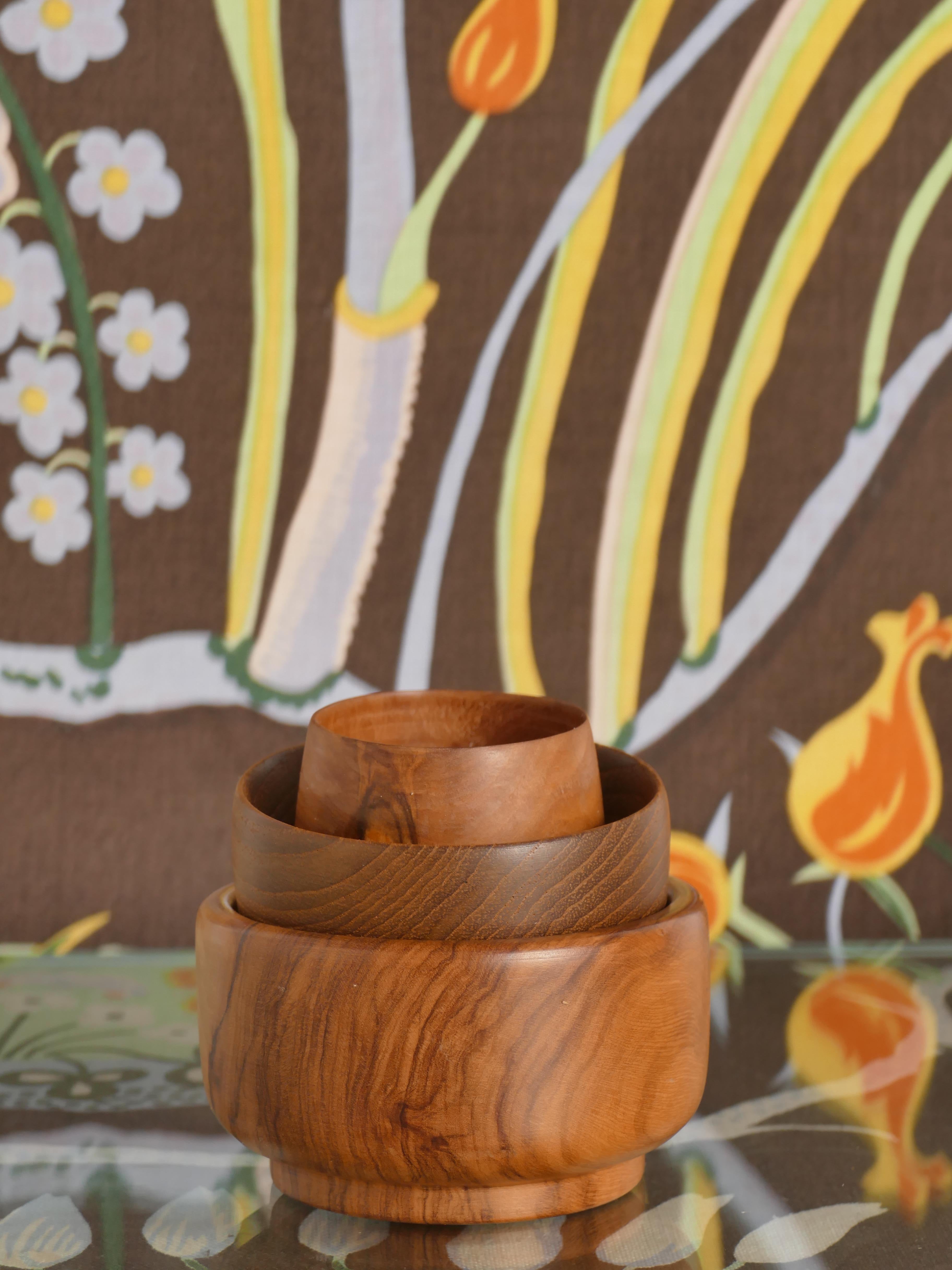 Mid-Century Modern Wood Bowls, Schweden, 3er-Set (Gedrechselt) im Angebot