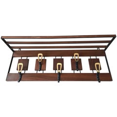 Mid-Century Modern Wood, Brass and Black Metal Hertha Baller Coat and Hat Rack