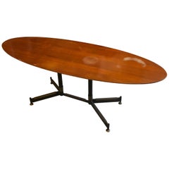 Mid-Century Modern Wood Brass and Black Metal Oval Italian Coffee Table, 1960