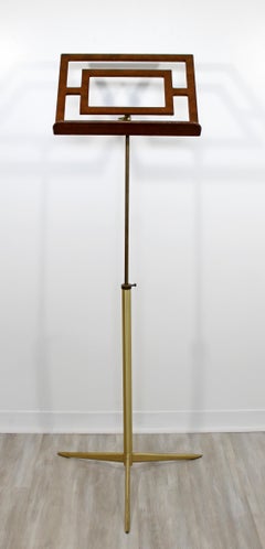 Mid-Century Modern Wood & Brass Italian Music Art Pedestal Display Stand, 1960s