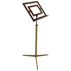 Retro Mid-Century Modern Wood & Brass Italian Music Art Pedestal Display Stand, 1960s