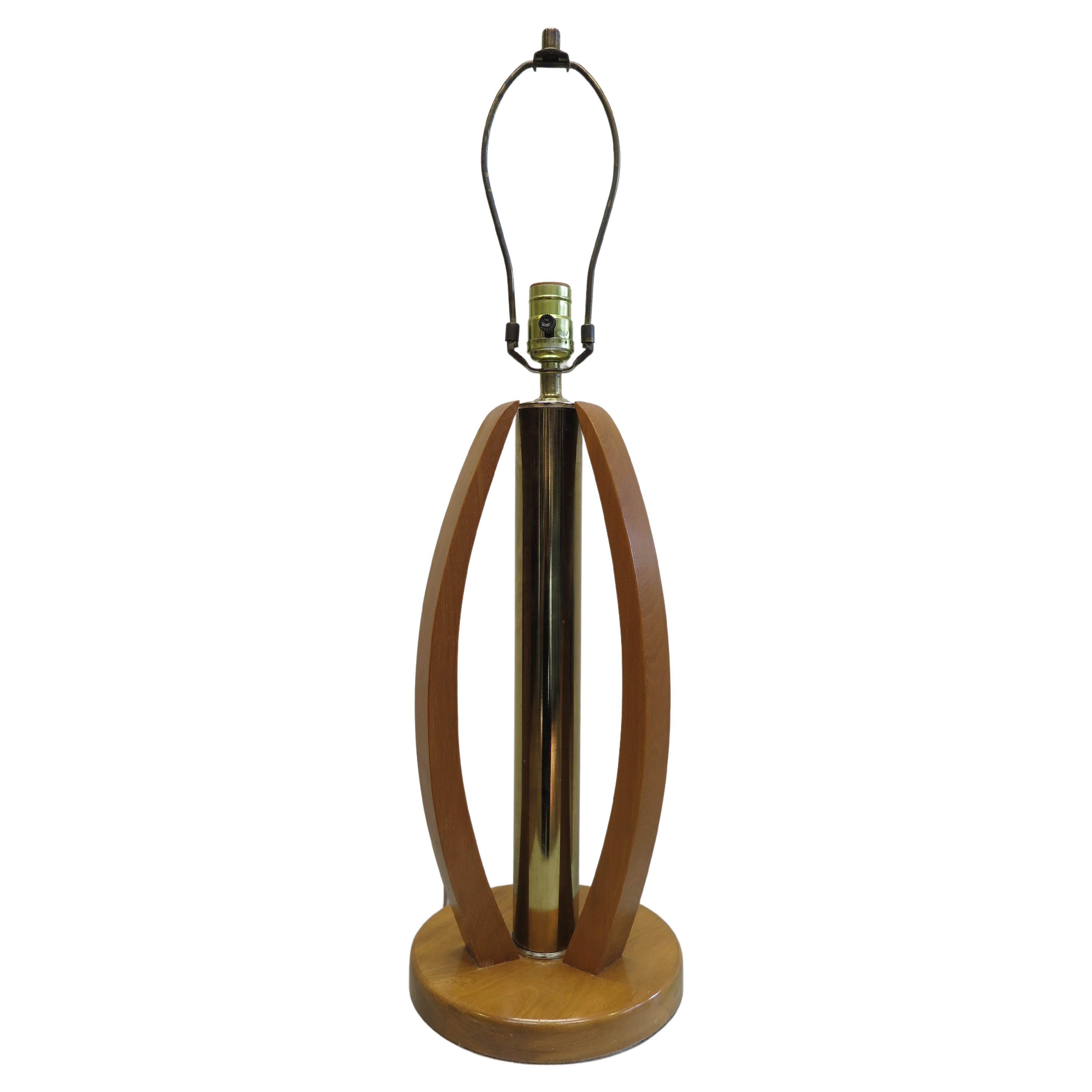 Mid-Century Modern Wood & Brass Table Lamp