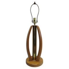 Used Mid-Century Modern Wood & Brass Table Lamp