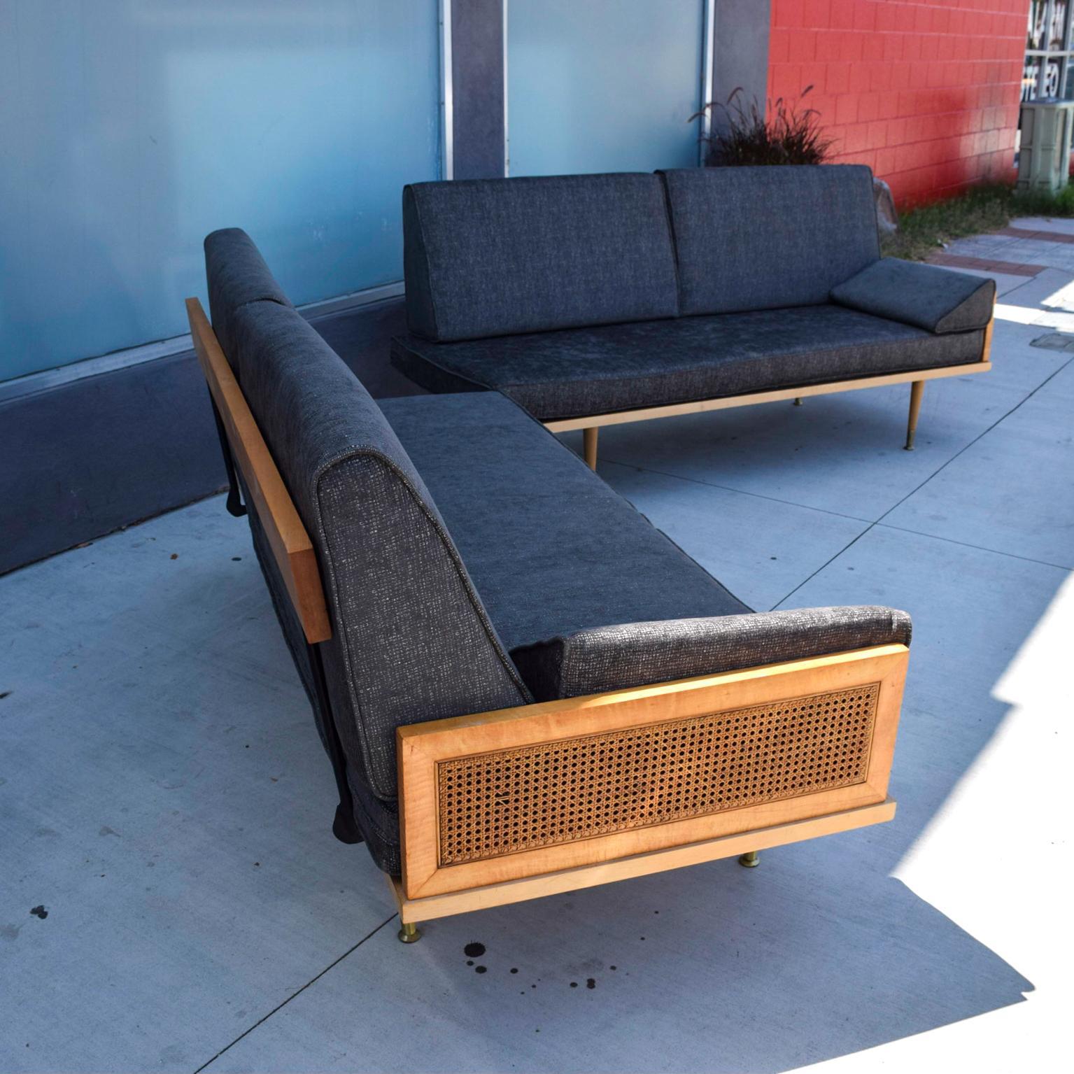 Mid-20th Century Mid-Century Modern Wood Cane Daybed Pair of Sofa Set