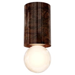 Mid-Century Modern Wood Ceiling Lamp Round Shape Walnut & Globe in White Glass
