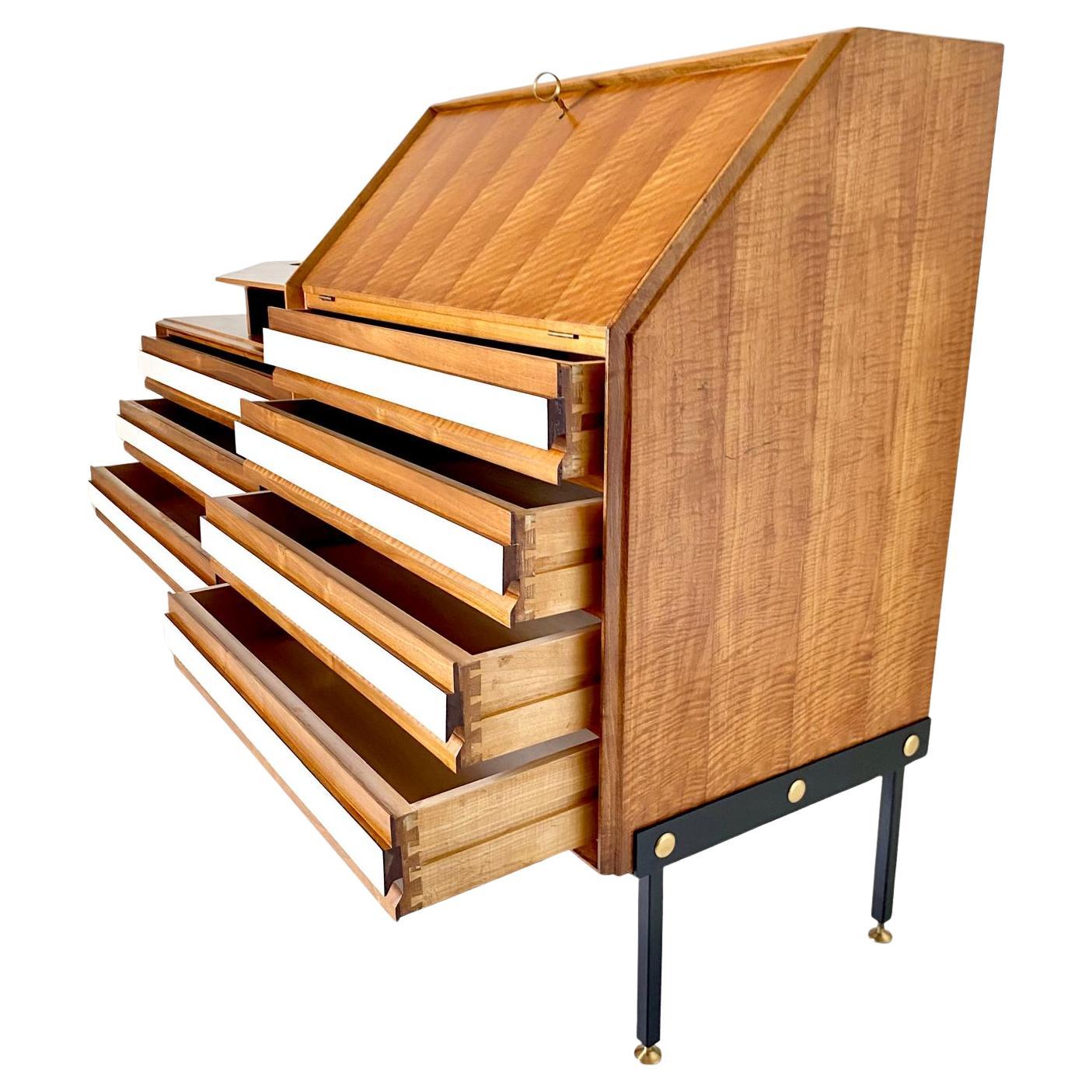 Brass Mid Century Modern Wood Sideboard, Consorzio Mobili Cantu, Italy 1960 For Sale