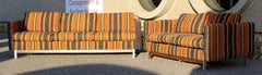 Mid-Century Modern Wood Chrome Pair of Sofa Loveseat Set by Selig Monroe Denmark