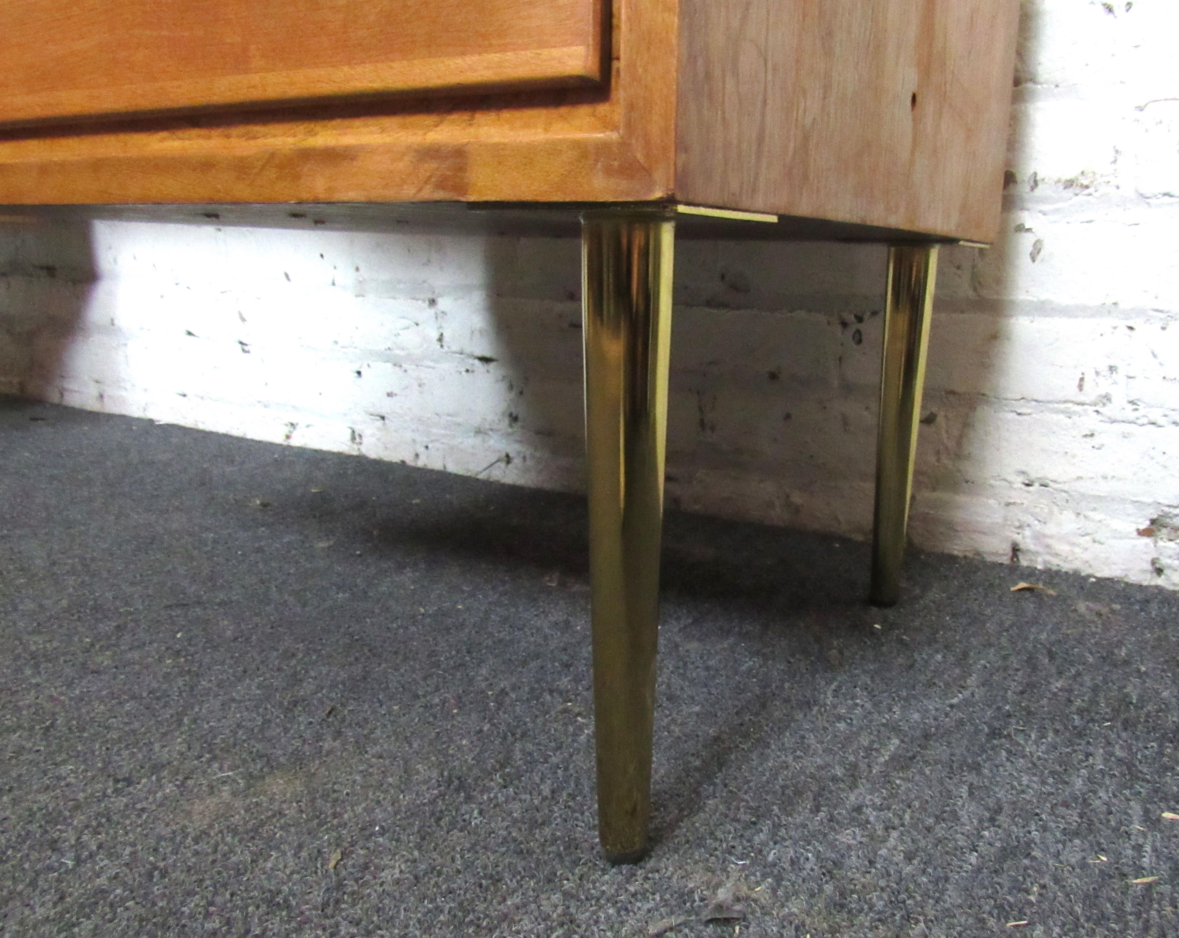 Mid-Century Modern Wood Desk with Brass Colored Legs 6